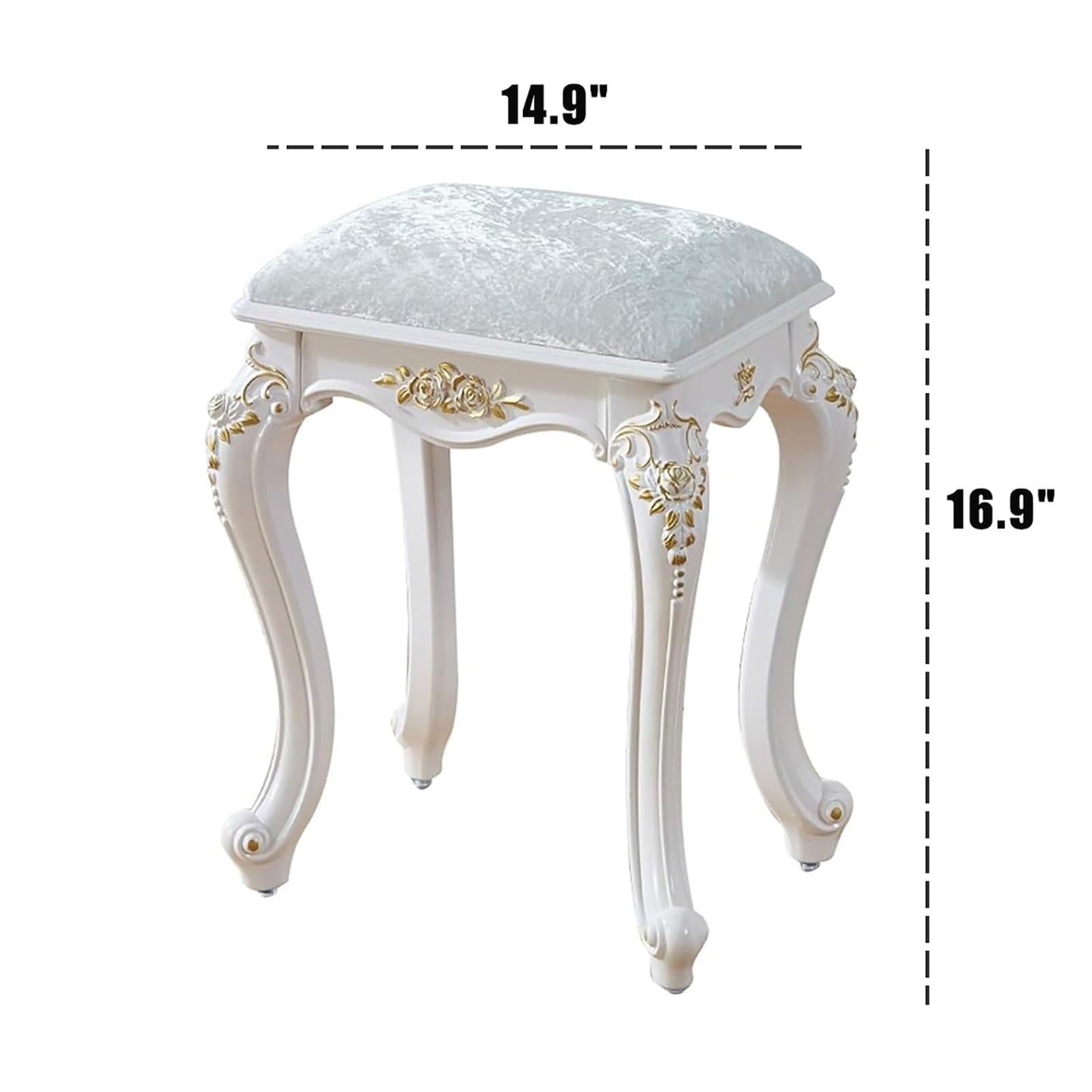 Lebolna Vintage Vanity Stool & Chair, Round & Rectangular Makeup Stool, Cute Ottoman Bench Seat, Victorian Style, Golden Velvet, 17 Inch Sitting Height