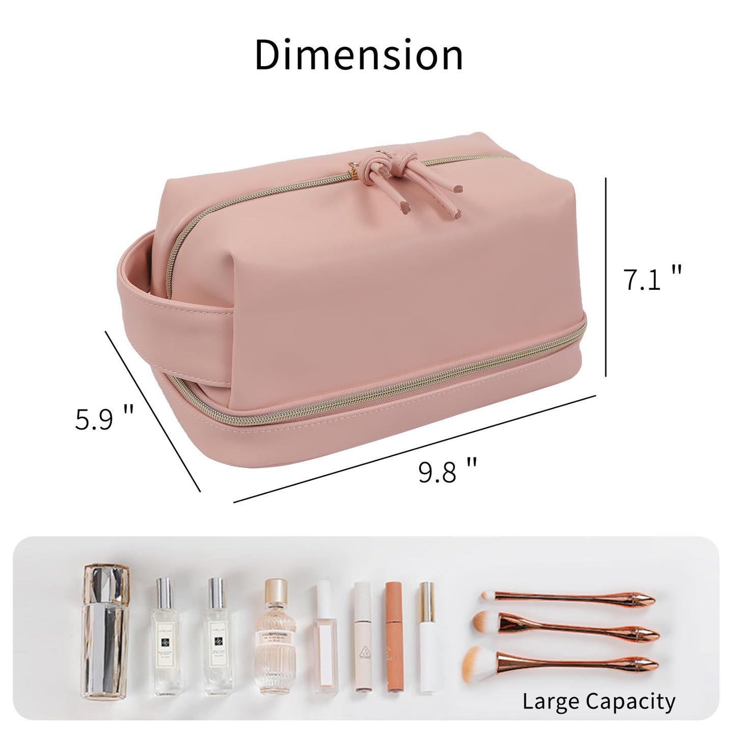 bagINBAG QIANPA Double Layer Makeup Bag, Large Waterproof Travel Bag with Handle and Brush Compartment for Women (Light Pink)