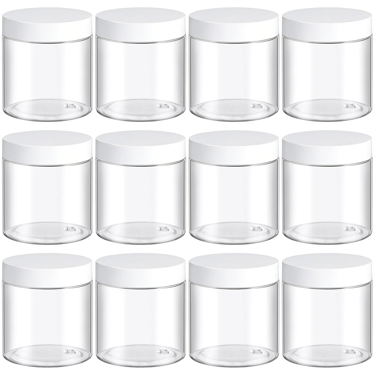 12 Pack 8 Oz Plastic Jars with White Lids, 8oz Small Plastic Containers with Lids for Cosmetic Makeup Beauty Products, Slime, Sample, Travel, BPA Free | Wide Mouth | Refillable