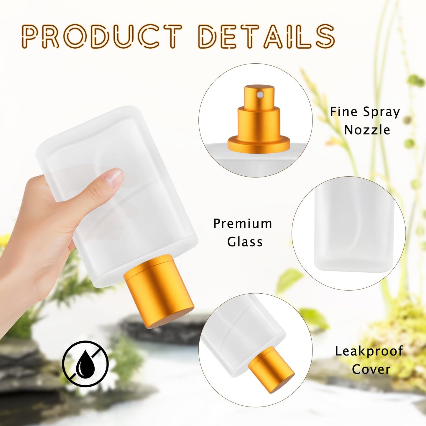 Mirrline 6 Pcs 100ml/3.38oz Frosted Glass Spray Bottle Empty Perfume Atomizer Fine Mist Spray Cosmetic Container - Golden Lids