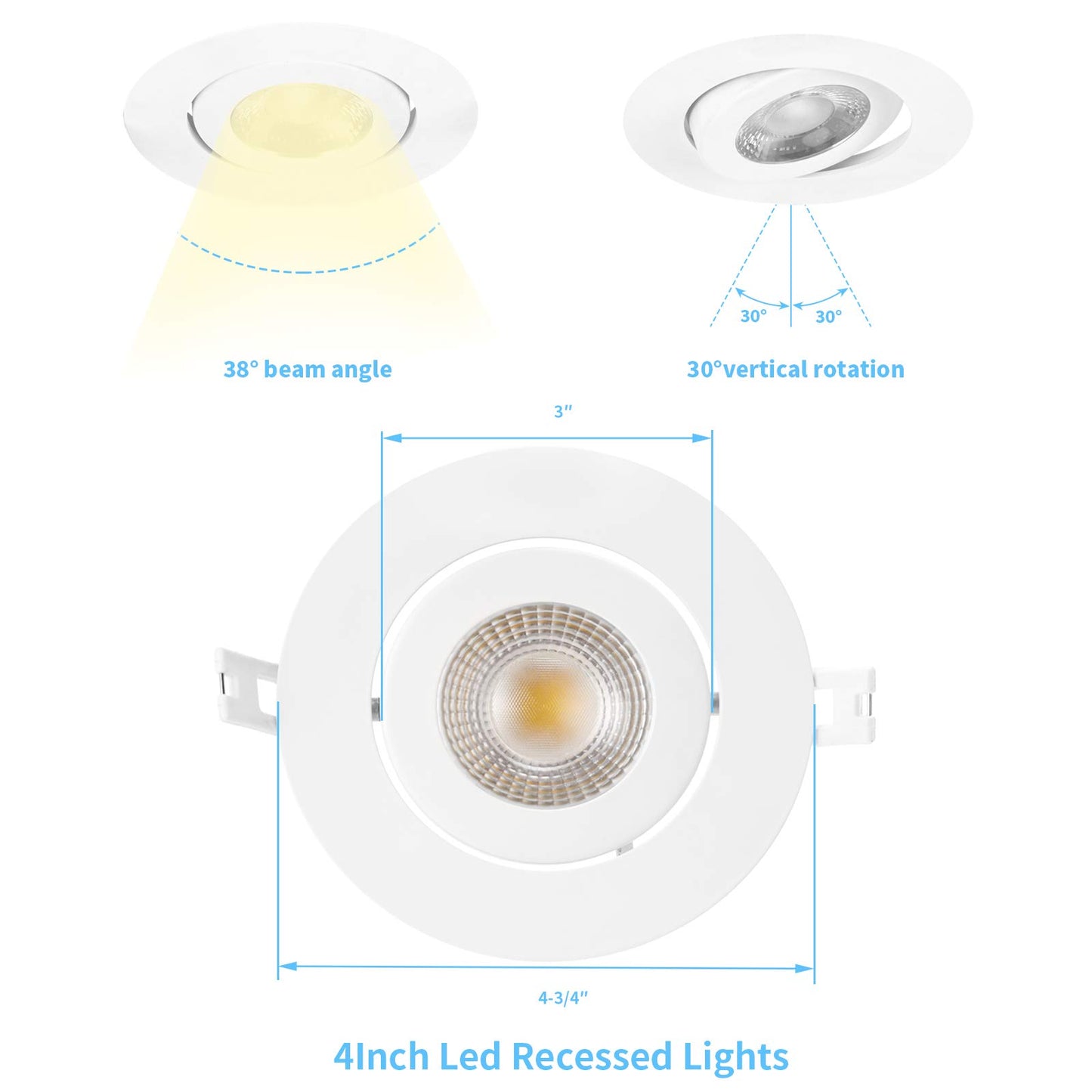 4 Inch Led Recessed lights ,Ultra-Thin Adjustable Eyeball Gimbal LED Recessed Lighting, with Junction Box 9 Watts,750lm, Dimmable geiling light ETL (2700K/3000K/3500K/4000K/5000K Option, 4pack)