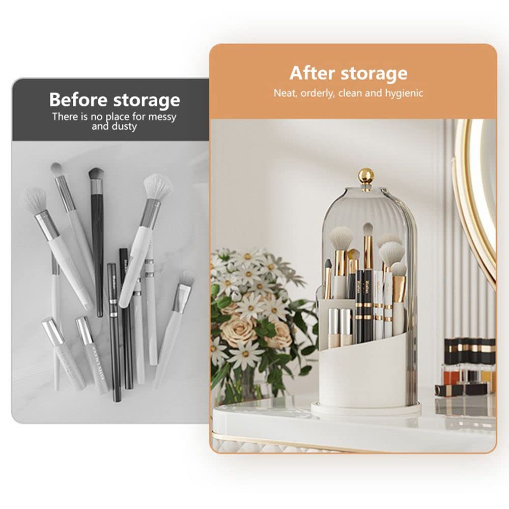 LZYLL Makeup Brush Holder Organizer with Lid-360° Rotating Luxury Cosmetic Organizer Makeup Organizer Lipstick Eyebrow Pencil Holder for Vanity Desktop Bathroom Countertop