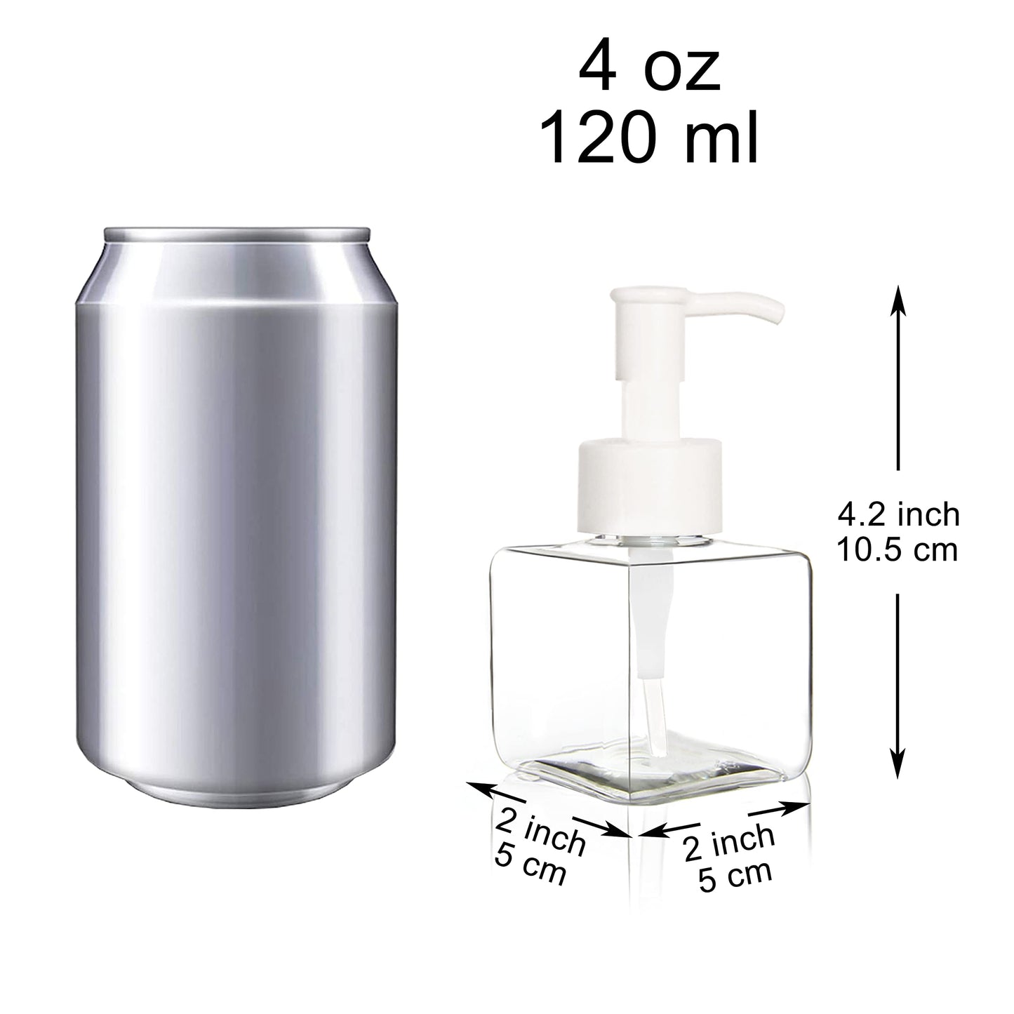 Youngever 5 Pack 4 Ounce Plastic Pump Bottles, Square Refillable Plastic Pump Bottles for Dispensing Lotions, Liquid Soap (Clear with White Pump)