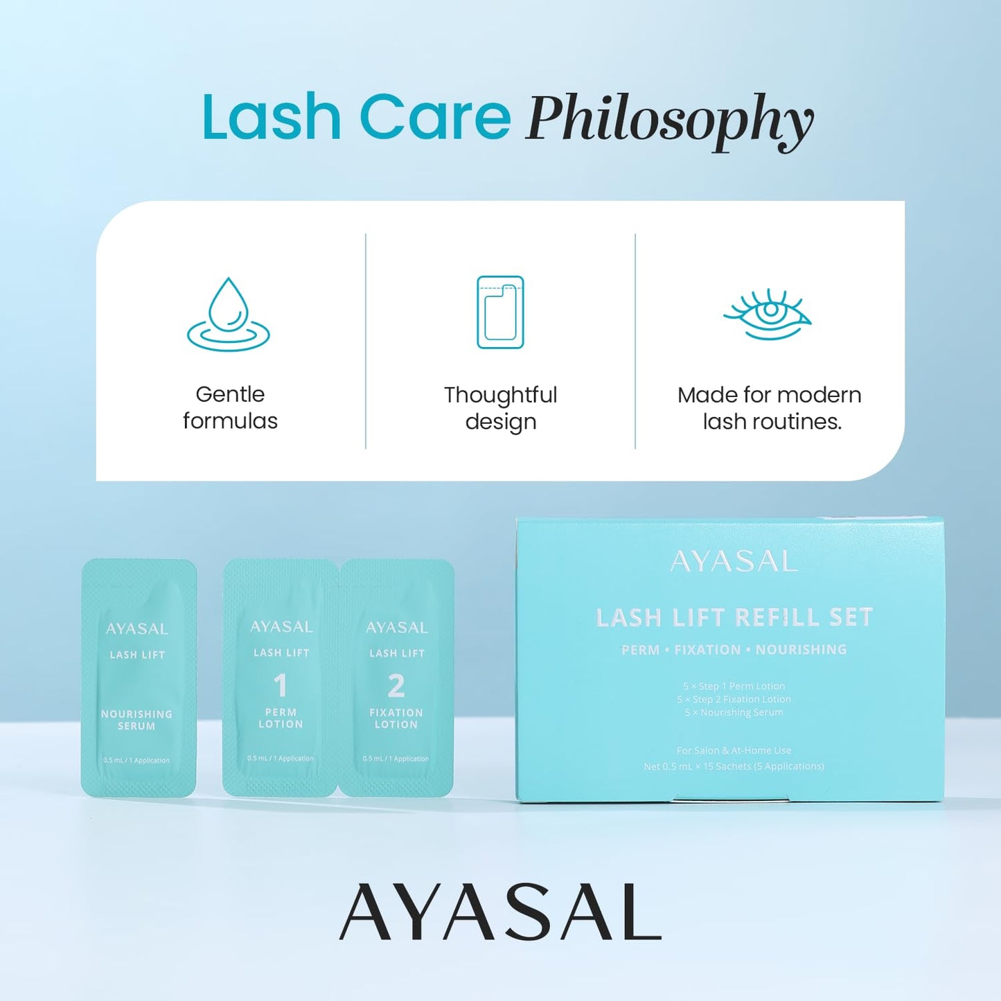 AYASAL Lash Lift Kit Refills: Step 1+2 Refill Set, Korean Thio-Free Lash Perm - Professional Long Lasting Results up to 6-8 Weeks - Eyelash Curling Set at Home - Set for 5 Applications