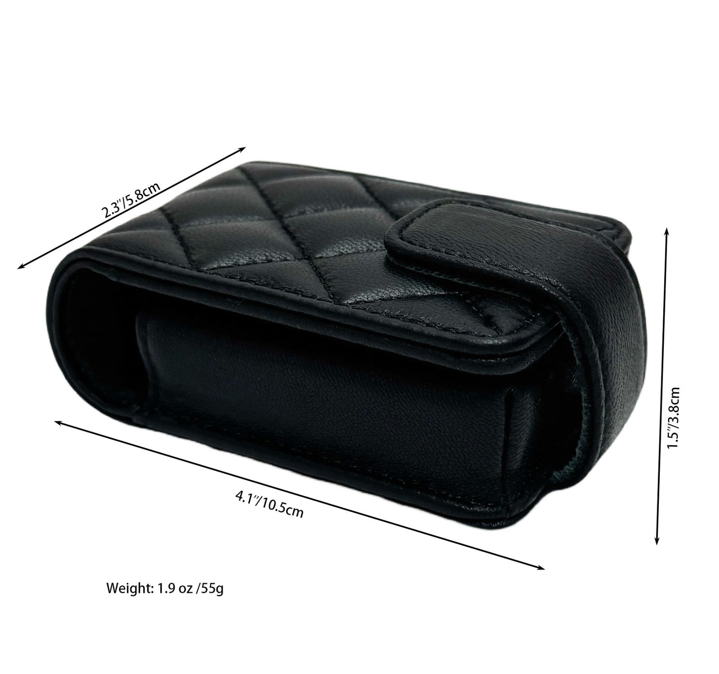 AgentMoon Handheld Lipstick Pouch with Mirror,Genuine Leather Lip Balm Case with Clamshell Magnetic Hidden Clasp.Portable Travel Cosmetic Case for Women Gift. 4.1x2.3x1.8 inches (Black Rhombus)