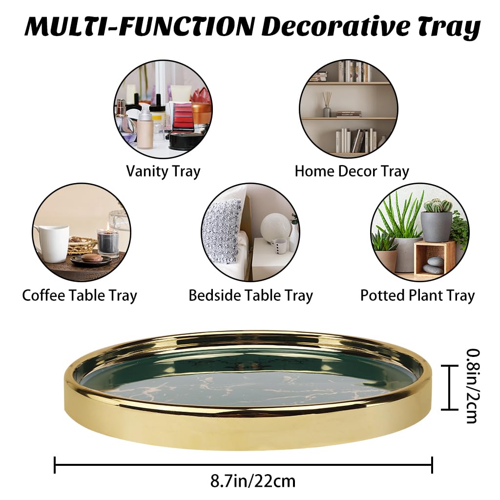 Makeup Perfume Organizer Round Bathroom Vanity Tray Decorative Dresser Tray Countertop Organizer Tray for Cosmetics,Green