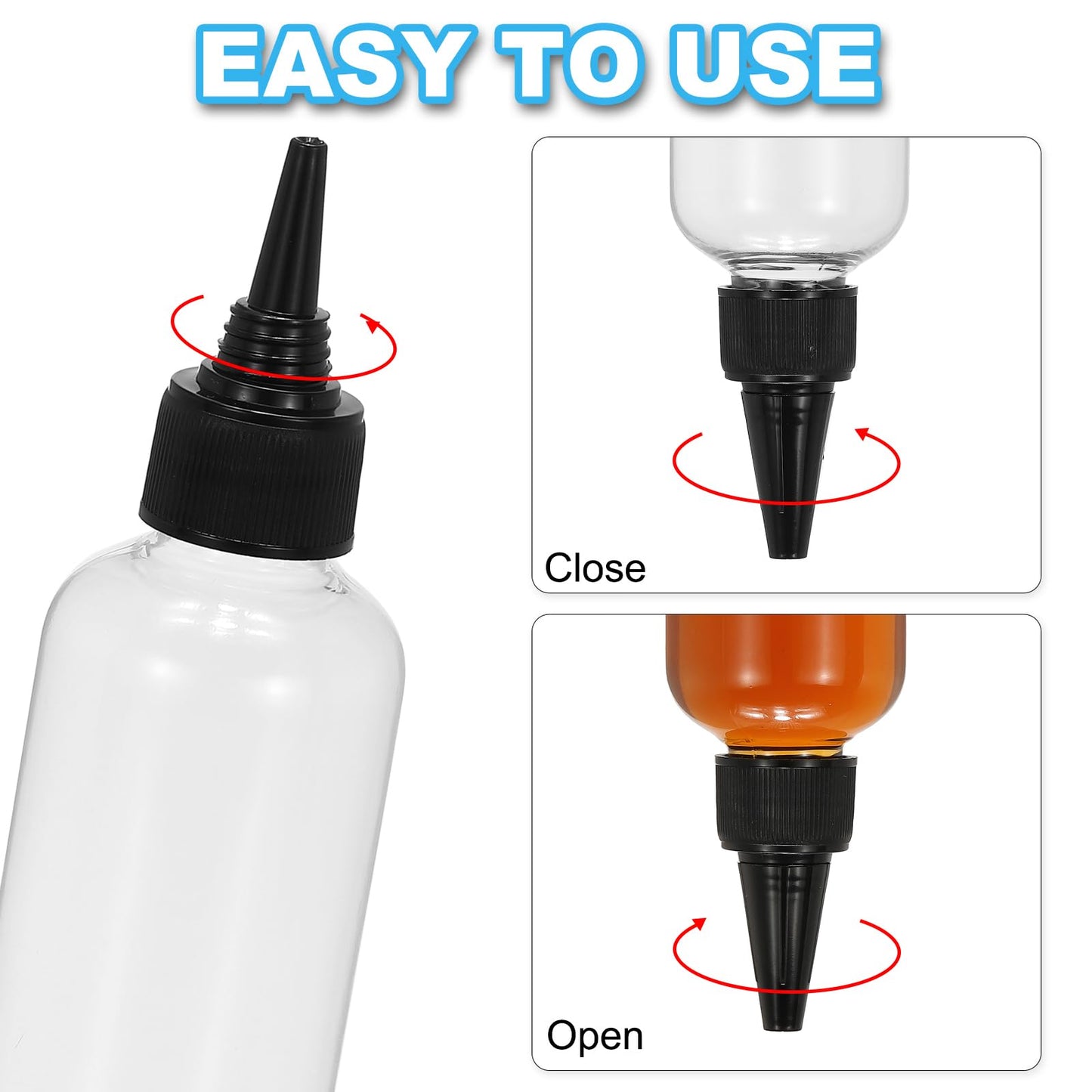 PATIKIL Plastic Applicator Bottle, 6 Pcs 3.4oz(100ml) Leak Proof Refillable Empty Dispenser Container Squeeze Bottle with Twist Top Cap for Hair Ink Liquid Sauces, Black