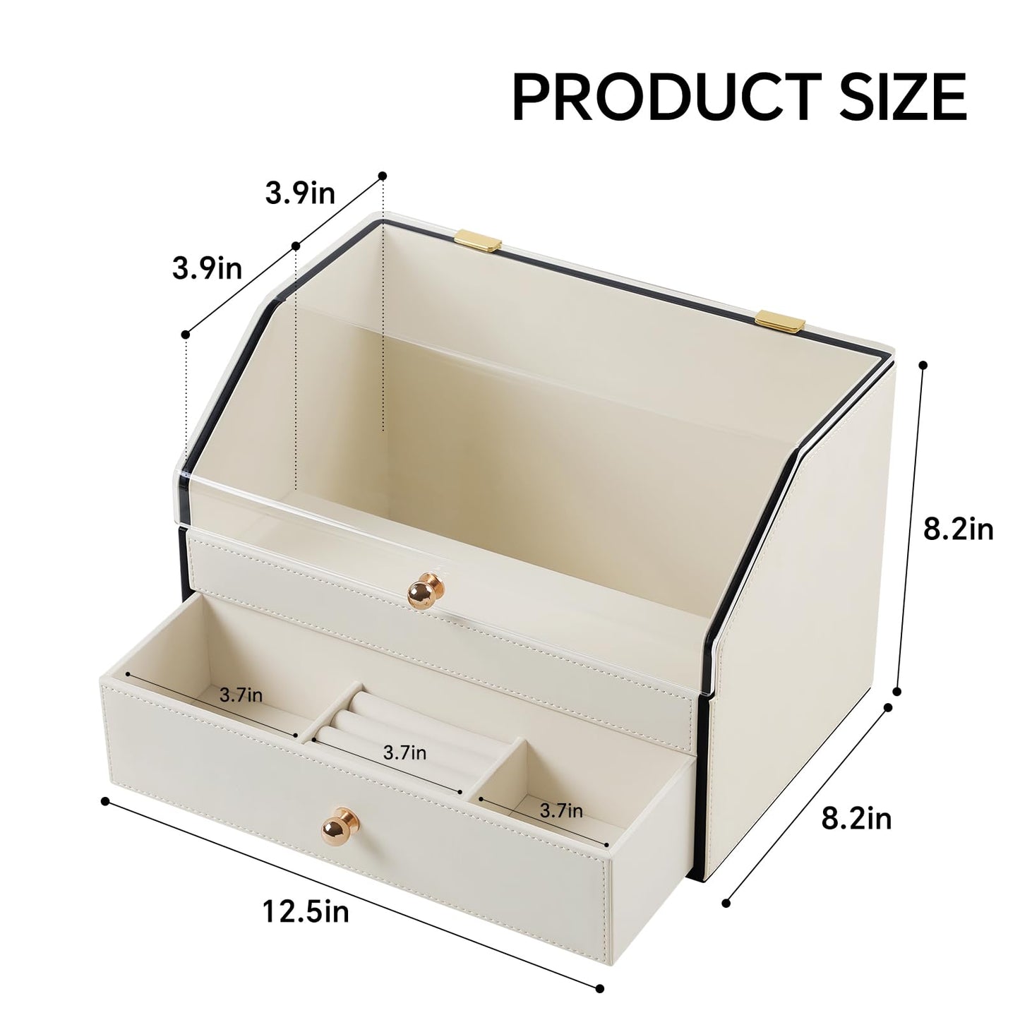 naiwenmoer Leather Makeup Organizer & Skincare Storage Rack - Cosmetic Display Case with Dustproof Transparent Cover, Drawer Jewelry Storage, for Bedroom Vanity, Perfume & Lipstick Organizer - White