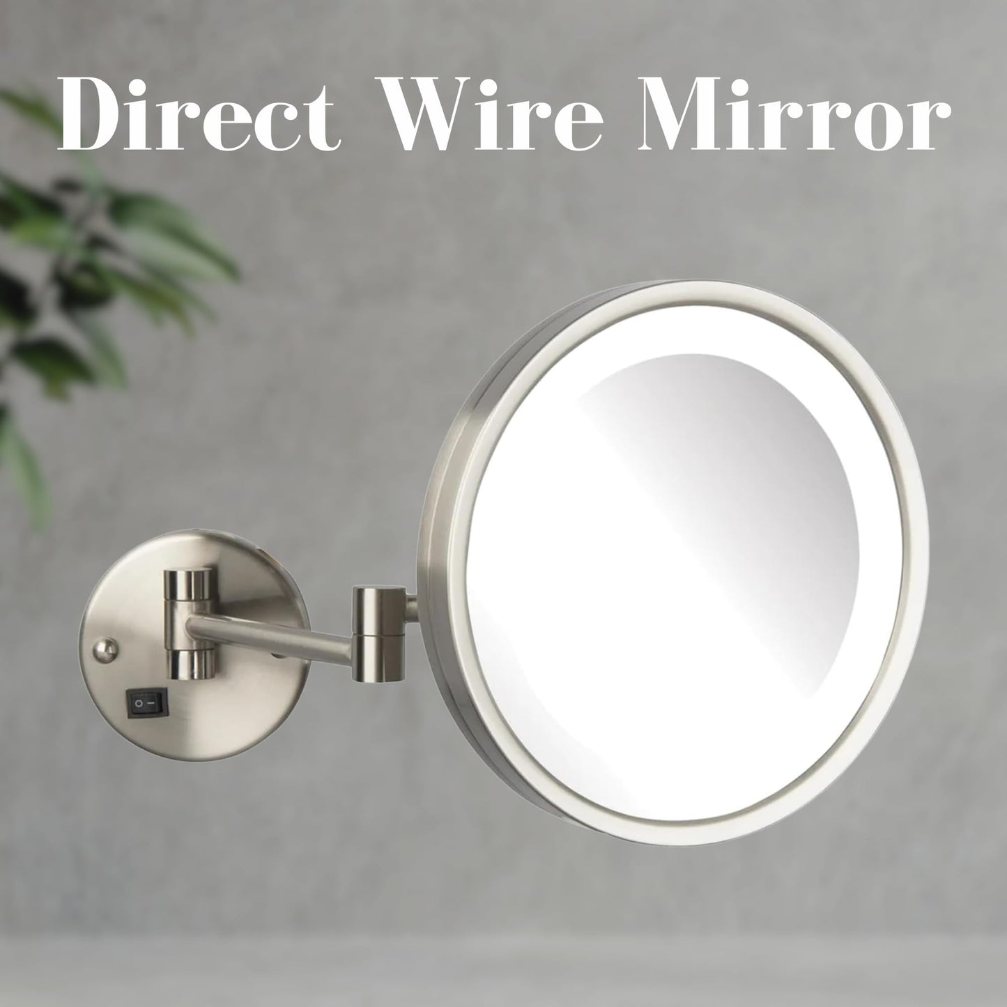 JERDON Lighted Makeup Mirror - Hard Wired Wall Mount Magnifying Mirror with LED Lights - Brushed Nickel Finish - 9.5-Inch Diameter - Model HL1016NLD