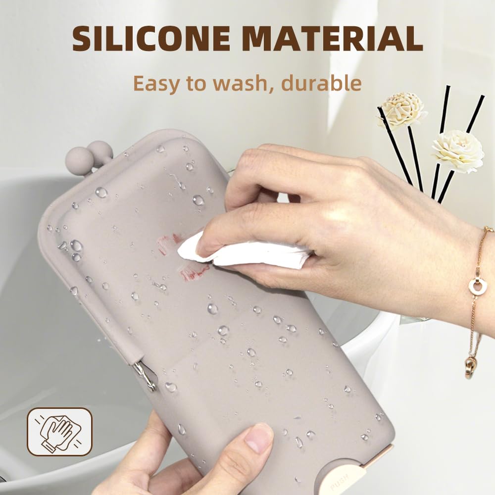 Geelraqaly silicone makeup brush holder,waterproof soft and sleek portable travel cosmetic bag,standing makeup bag,grey
