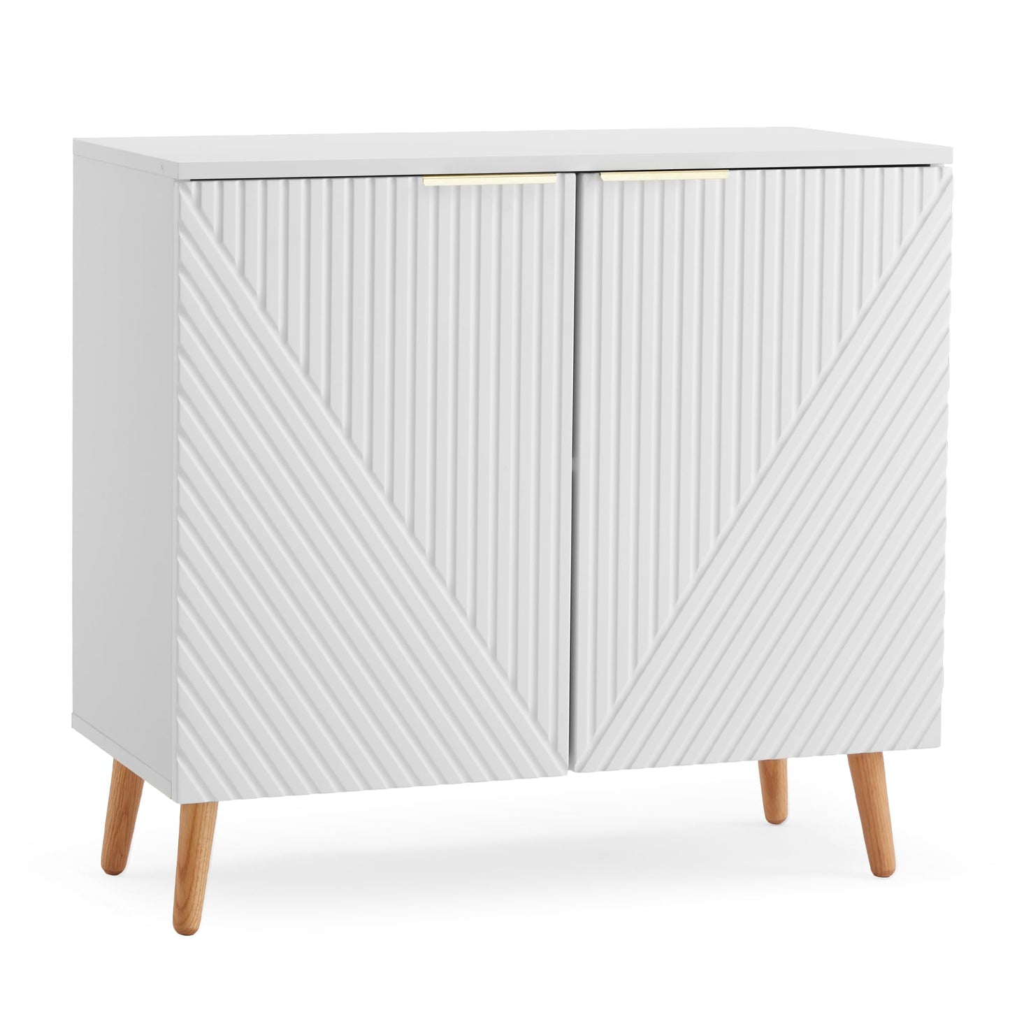 HOMHUM Modern Buffet Cabinet, Fluted Sideboard Buffet Cabinet with Storage, Wood Accent Table with Adjustable Shelf for Living Room, Entryway, White