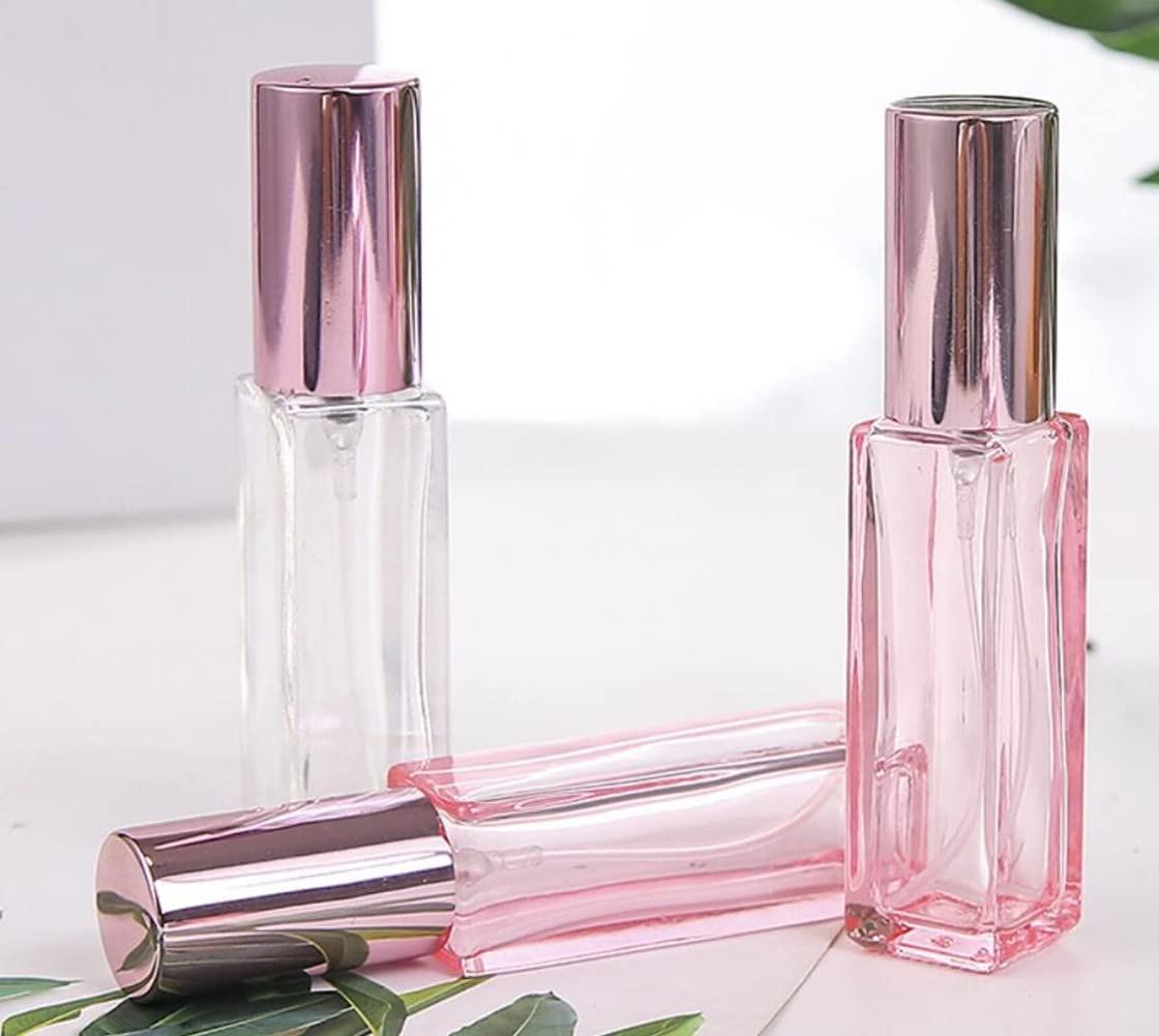 20ML Glass Perfume Bottles Empty Pink Spray Perfume Bottles with Rose Gold Lid Refillable Portable Empty Refillable Perfume Atomizer Vials Refillable Cosmetic Containers for Perfume Essential Oils