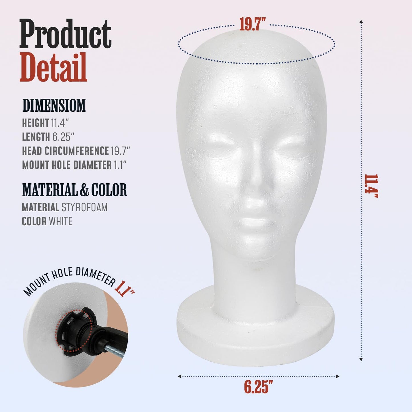 STUDIO LIMITED 11.4-Inch Styrofoam Mannequin Head (2 Pack) – White Foam Wig Display Head for Wigs, Hats & Hairpieces, Professional Salon and Cosmetology Use