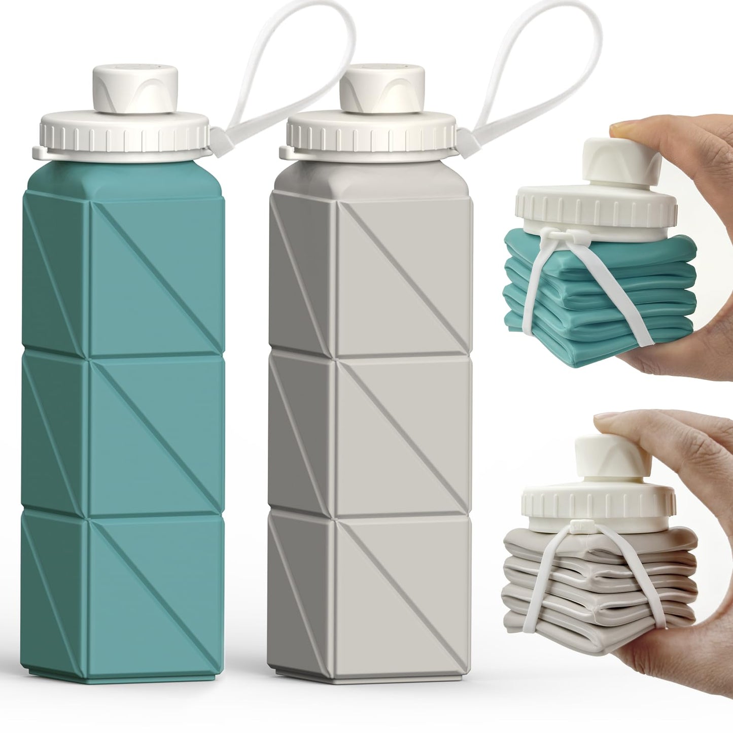 BEAUTAIL Collapsible Water Bottles 20.6oz, Silicone Foldable Portable Travel Water Bottle, BPA-Free, Leakproof Reusable for Traveling Camping Hiking Cycling Sports Outdoor, 2 Pack (Blue+Starlight)