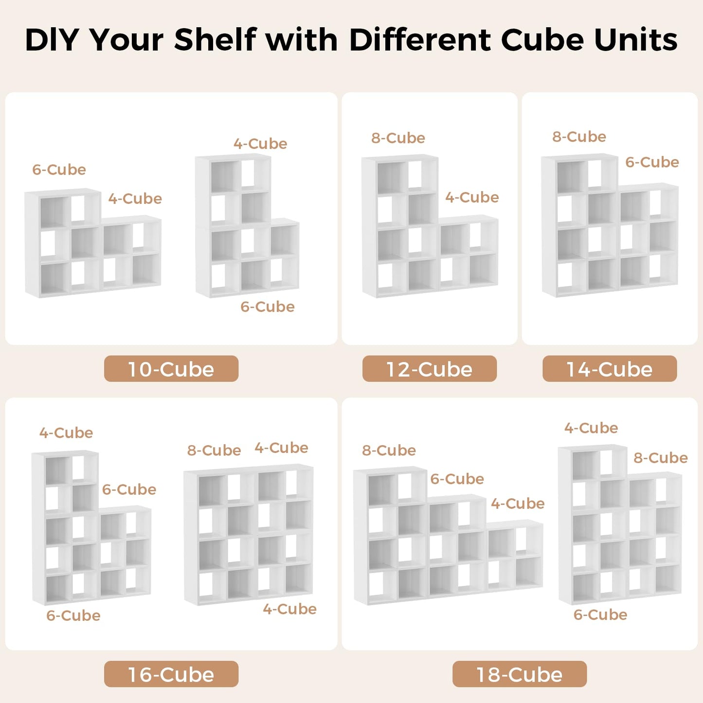 LUCKLIFE 8-Cube Storage Organizer, Stackable Modular Bookcase Shelf with Vertical or Horizontal Use, Fits 11×11" Bins, Optional Back Panels, for Living Room, Office, White