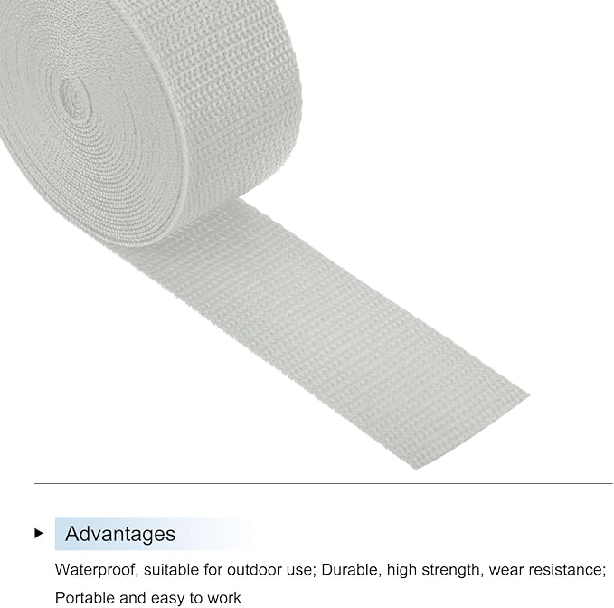 MECCANIXITY Lightweight Polypropylene Webbing Strap 1 1/2" 5 Yard Backpack Strapping Band Pale Grey for Outdoor Luggage Cargo Straps