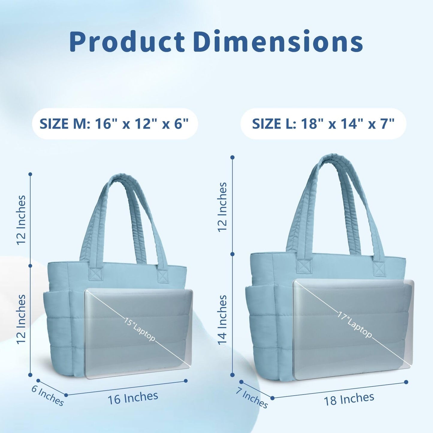 TOPDesign Puffer Tote Bag for Women, Lightweight Puffy Handbag with Compartments & Cosmetic Bag, Quilted Shoulder Bags for Work, Travel, Gym, Gifting (M Blue Grey)