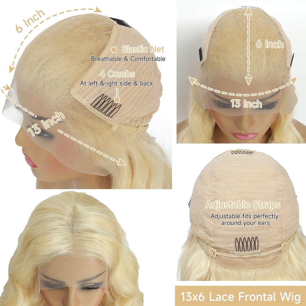 KEGOO 613 13x6 Lace Front Wig Human Hair 28 Inch Blonde Wig Human Hair 200% Density Body Wave HD Blonde Lace Frontal Wig Pre Plucked 613 Lace Front Wig Human Hair