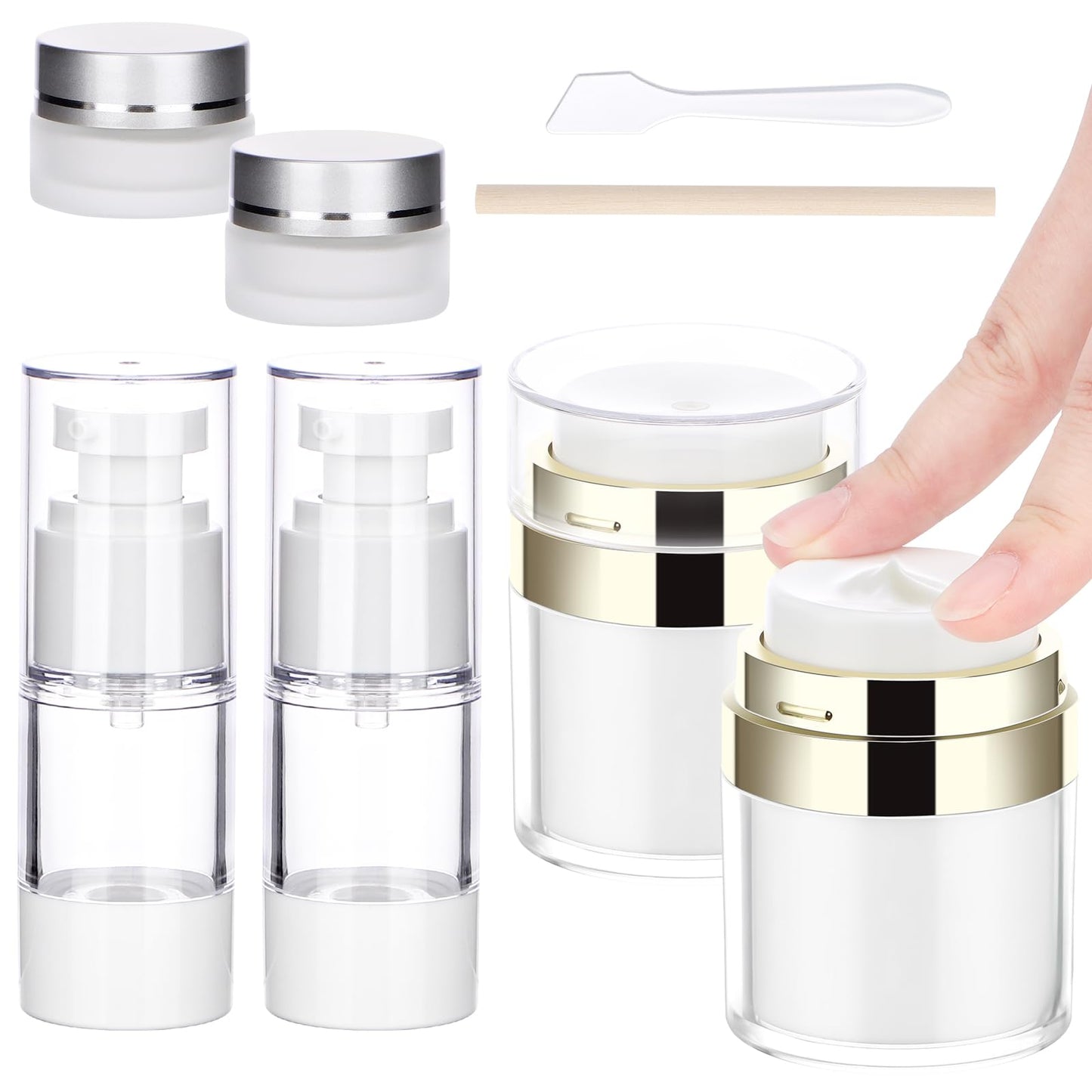 Segbeauty 2pcs 1oz Refillable Travel Jars for Creams, 2 Pack 15ml Empty Airless Pump Bottles, Pack of 2 Clear Plastic Container Jars, Airless Jar Travel Container for Toiletries
