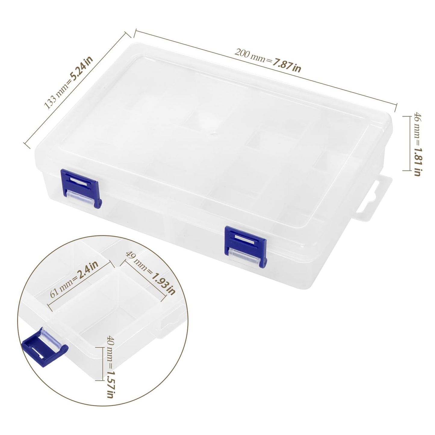 HEIHAK 12 PCS 8 Grids Plastic Compartment Organizer Box,Clear Jewelry Storage Box Container with Adjustable Dividers for Jewelry, Beads, Fishing Hooks, Buttons