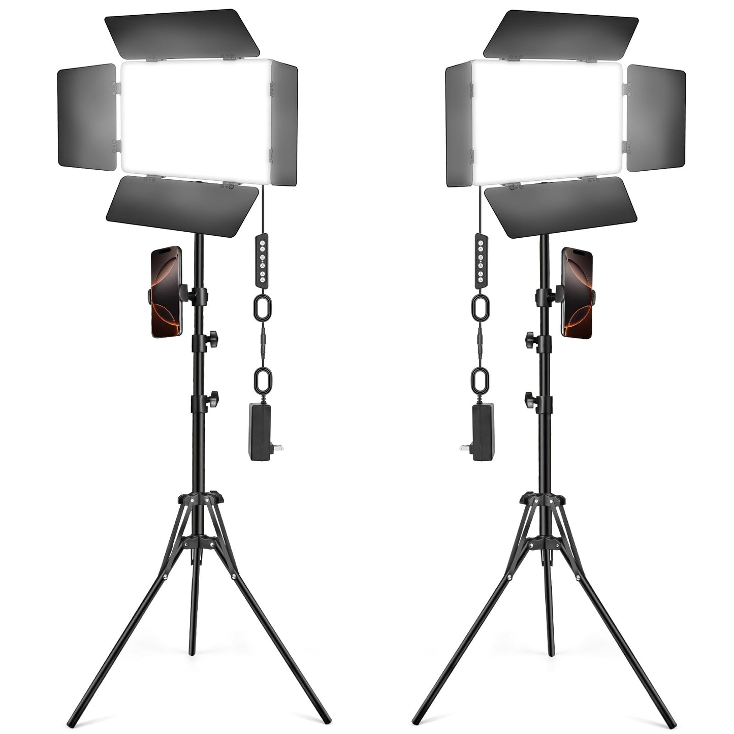 2 Pack LED Video Light Kit with Barn Door, Kewaiaa 30W Photography Light Panel with Stand, 3000Lux 2500K-8500K Dimmable Studio Lights for Video Recording/Filming/Photoshoot Shooting/Live Streaming