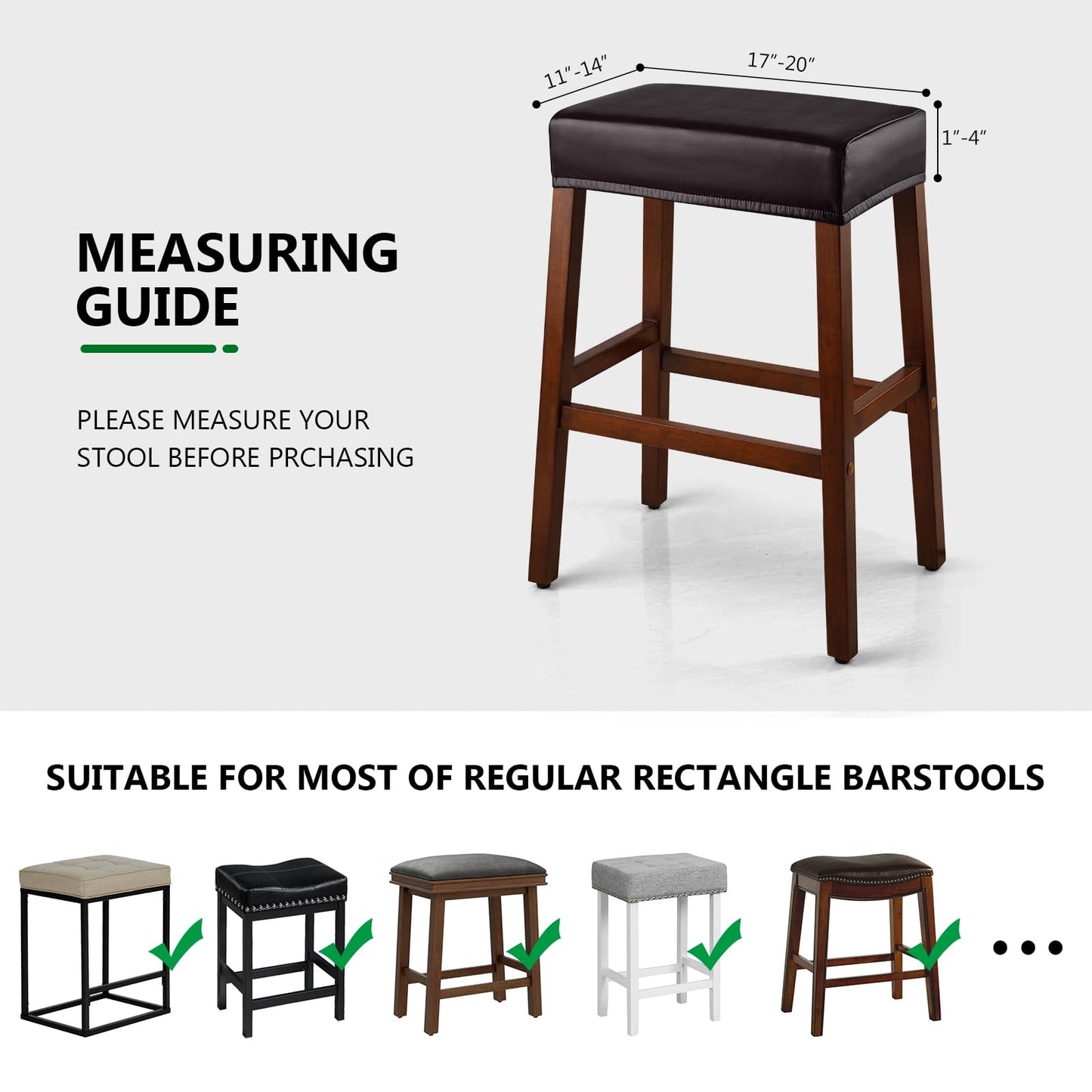 YISUN Stool Covers Rectangle - 2 Pack Stretch Oilproof Waterproof PU High Chair Cover Vanity Stool Cover Pub Counter Bar Stool Covers Saddle Seat Cover with Elastic Bands