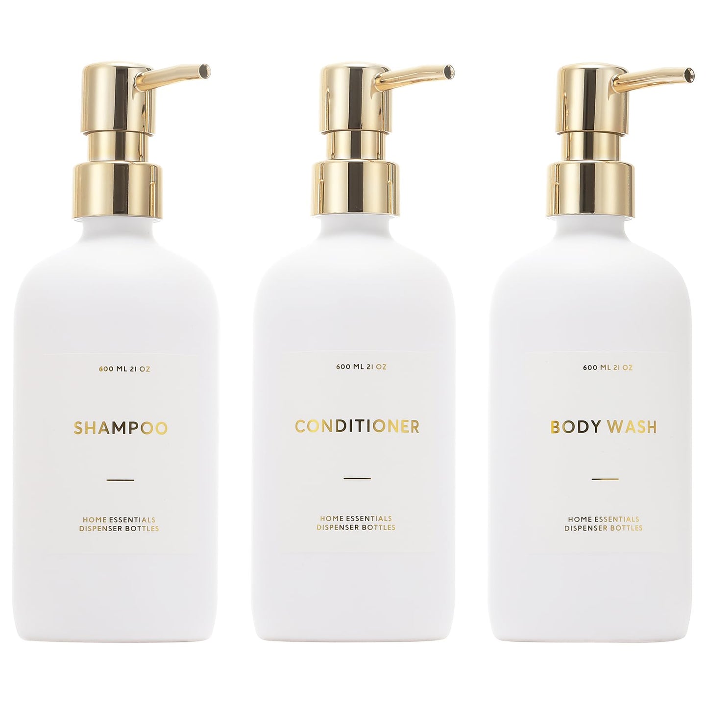 HOMCDALY Shampoo and Conditioner Dispenser, 21oz 3-Pack Refillable Pump Bottles, Shampoo Container, Empty Pump Bottle, Bathroom Shower Dispenser（21oz-White&Gold）