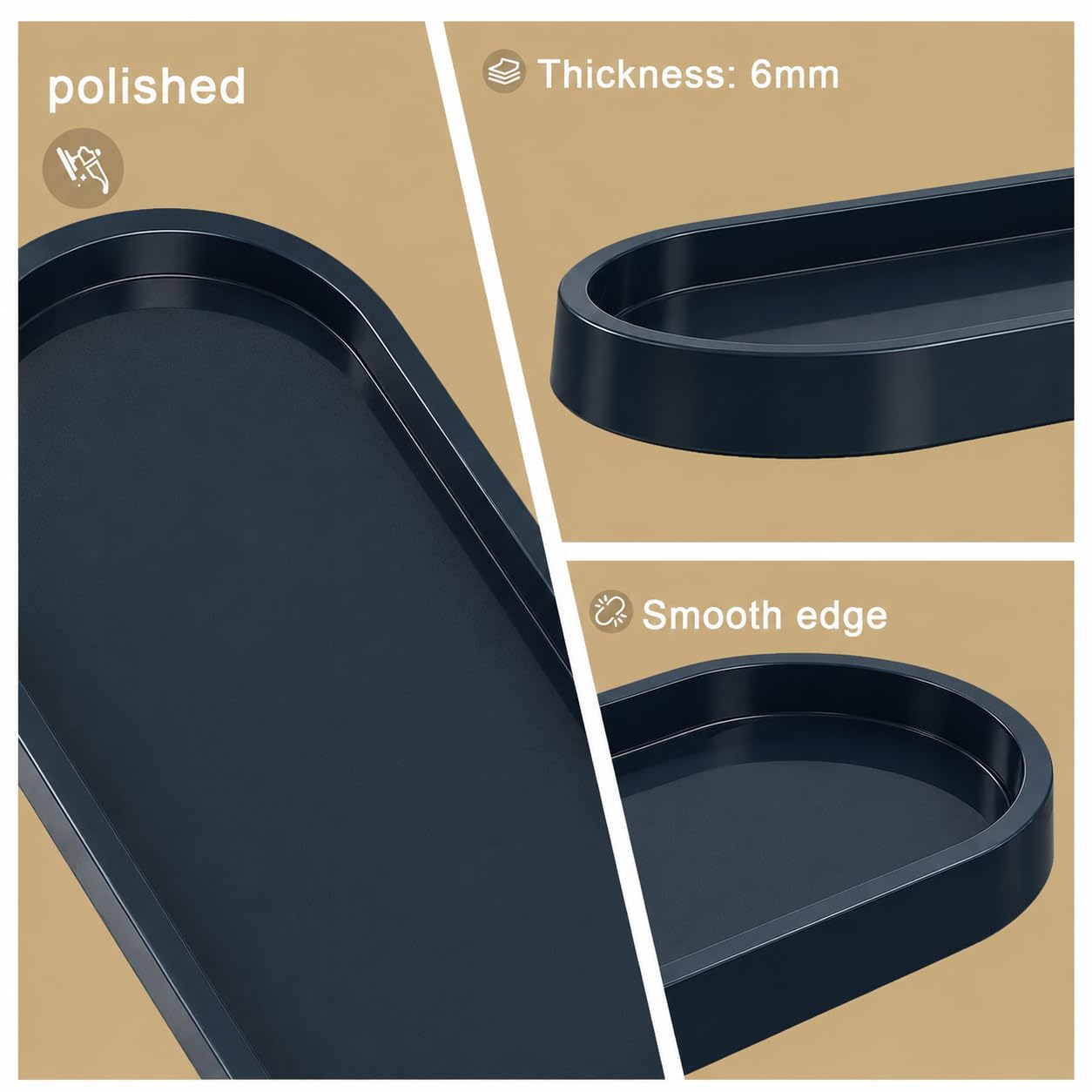 QOLyabnbn 12" Bathroom Counter Tray,Vanity Tray,Decorative Tray,Perfume Tray,Jewelry Tray, Coffee Table Tray,Soap Tray, Thickened Small Tray for Makeup,Perfume,Candles,Keys,Trinkets,Dark Blue,1 Pack