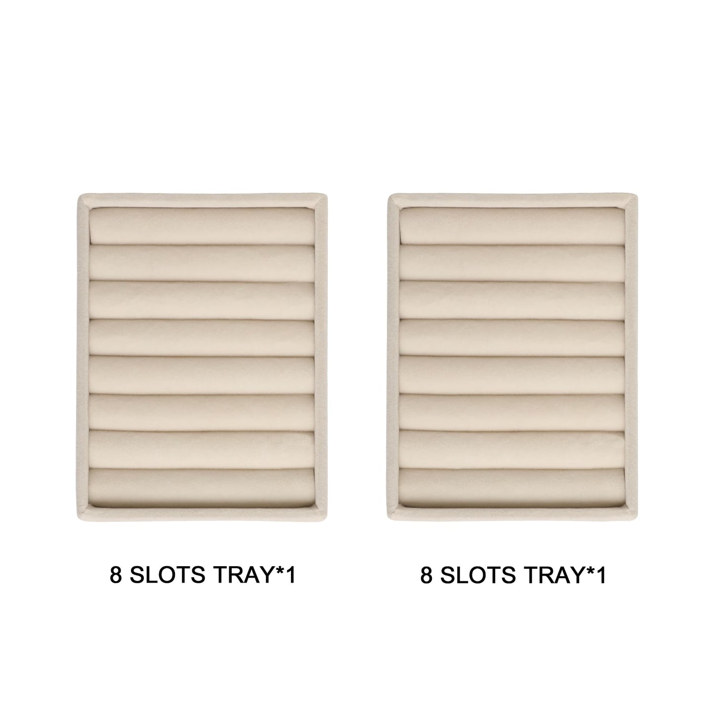 Frebeauty Small Jewelry Tray Set,Velvet Ring Organizer,Stackable Jewelry Organizer Tray,Mini Jewelry Drawer Organizer,4.92 x 3.74 x 0.9 Inches,7 Slots Ring Tray for Women(Set 2,Beige)