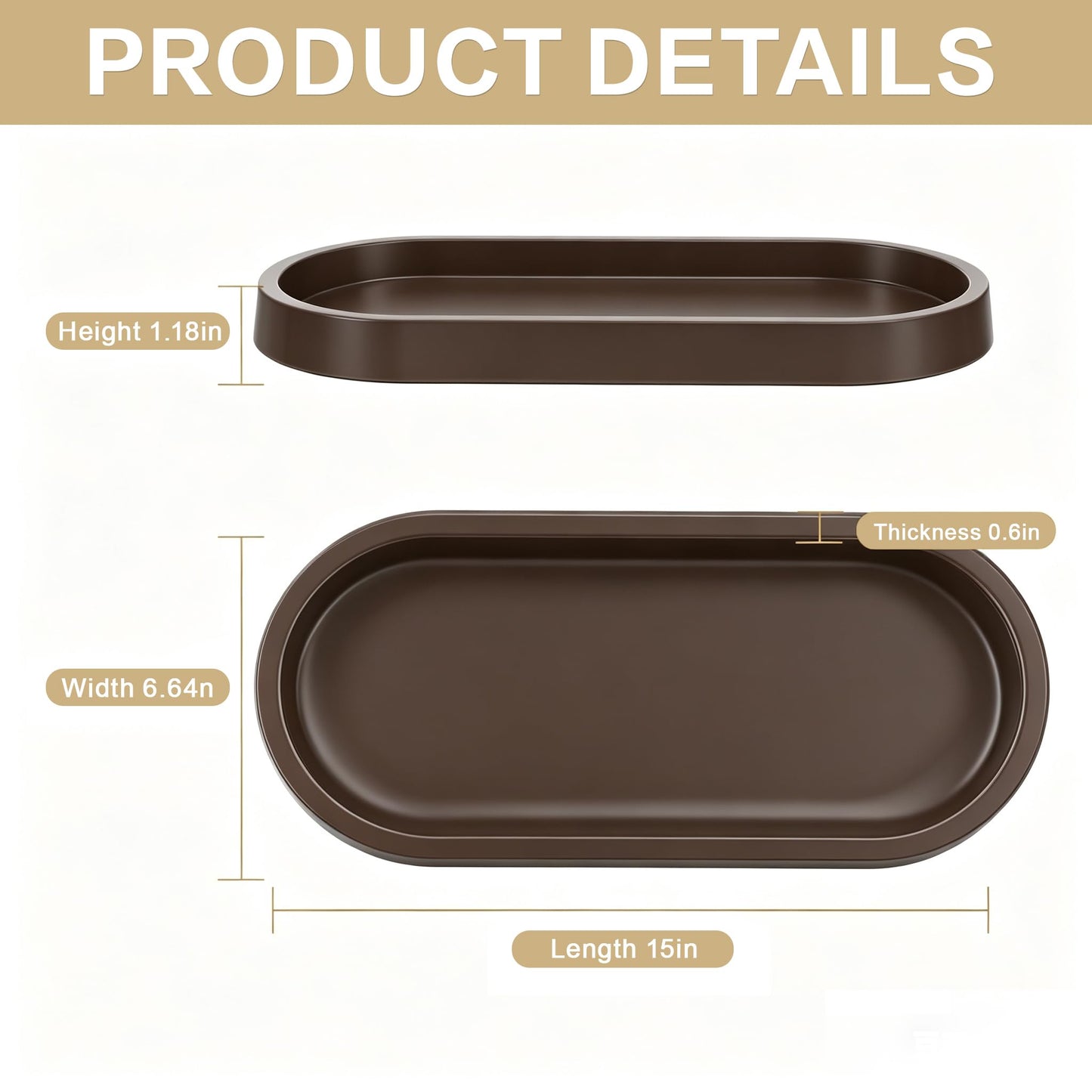 QOLyabnbn 15" Bathroom Counter Tray,Vanity Tray,Decorative Tray,Perfume Tray,Jewelry Tray, Coffee Table Tray,Soap Tray, Thickened Small Tray for Makeup,Perfume,Candles,Keys,Trinkets,Coffee,1 Pack