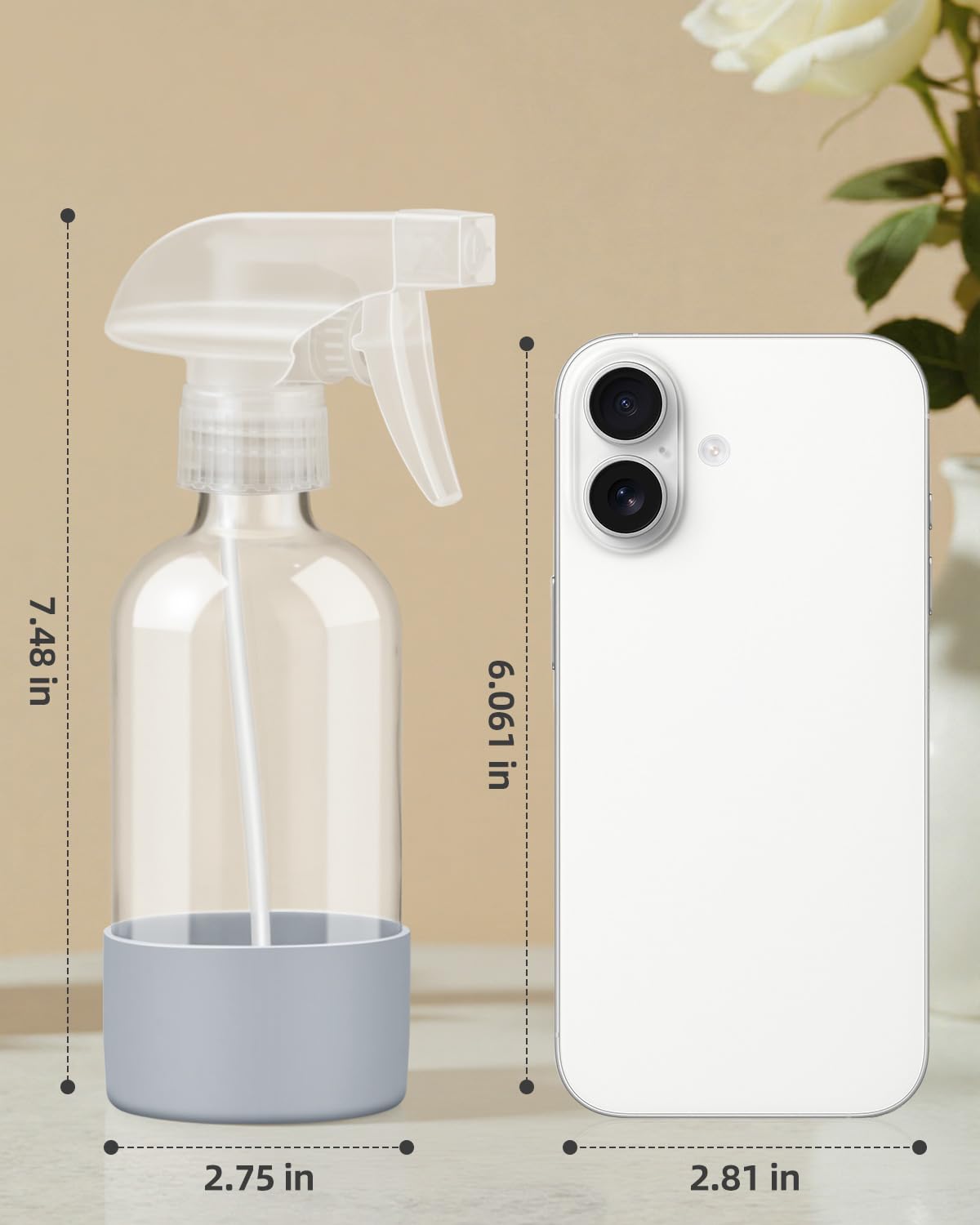 Worldgsb 4 Pack Glass Spray Bottles 8 oz, Empty Refillable Containers with Silicone Sleeve Protection, Glass Spray Bottles for Cleaning Solutions, Hair and Plants with Adjustable Nozzles Blue&Grey
