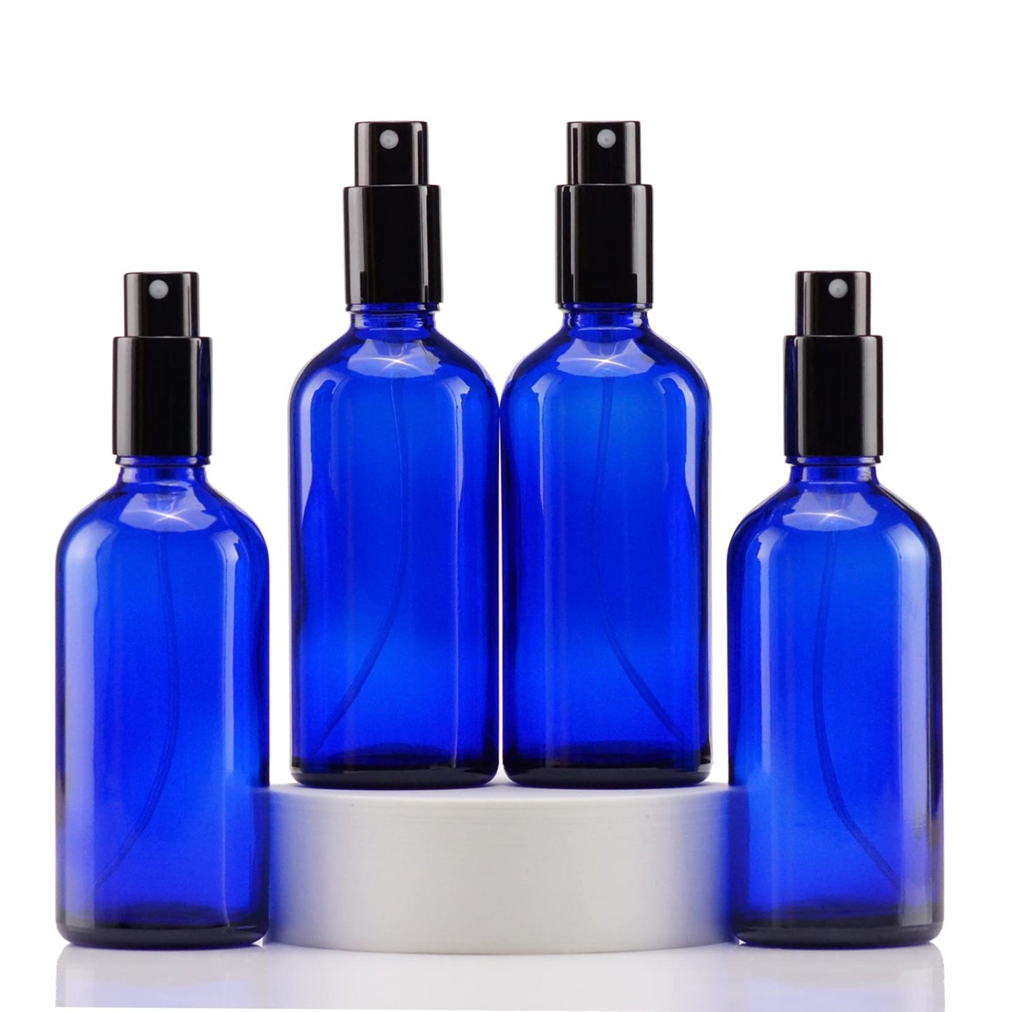 YIZHAO Blue Glass Spray Bottles 4oz, with Small Fine Mist Spray, Metal Cap, Refillable for Essential Oil,Travel,Cleaning,Perfume,Aromatherapy,Makeup – 4 Pcs