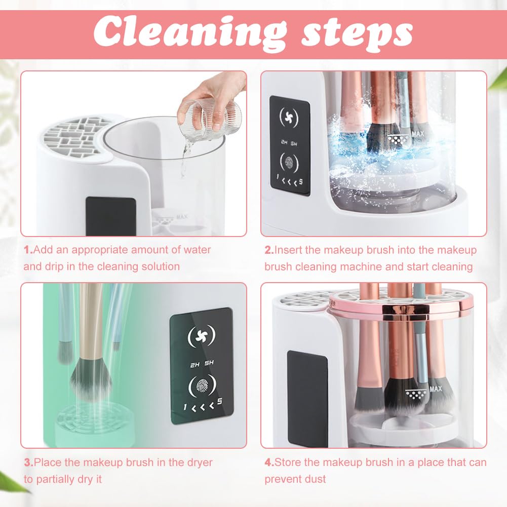 Electric Makeup Brush Cleaner Machine, 3 in 1 Automatic Makeup Brush Cleaner with Brushes Dryer for Most Size Beauty Brushes Set(White,Size:6.8inch)