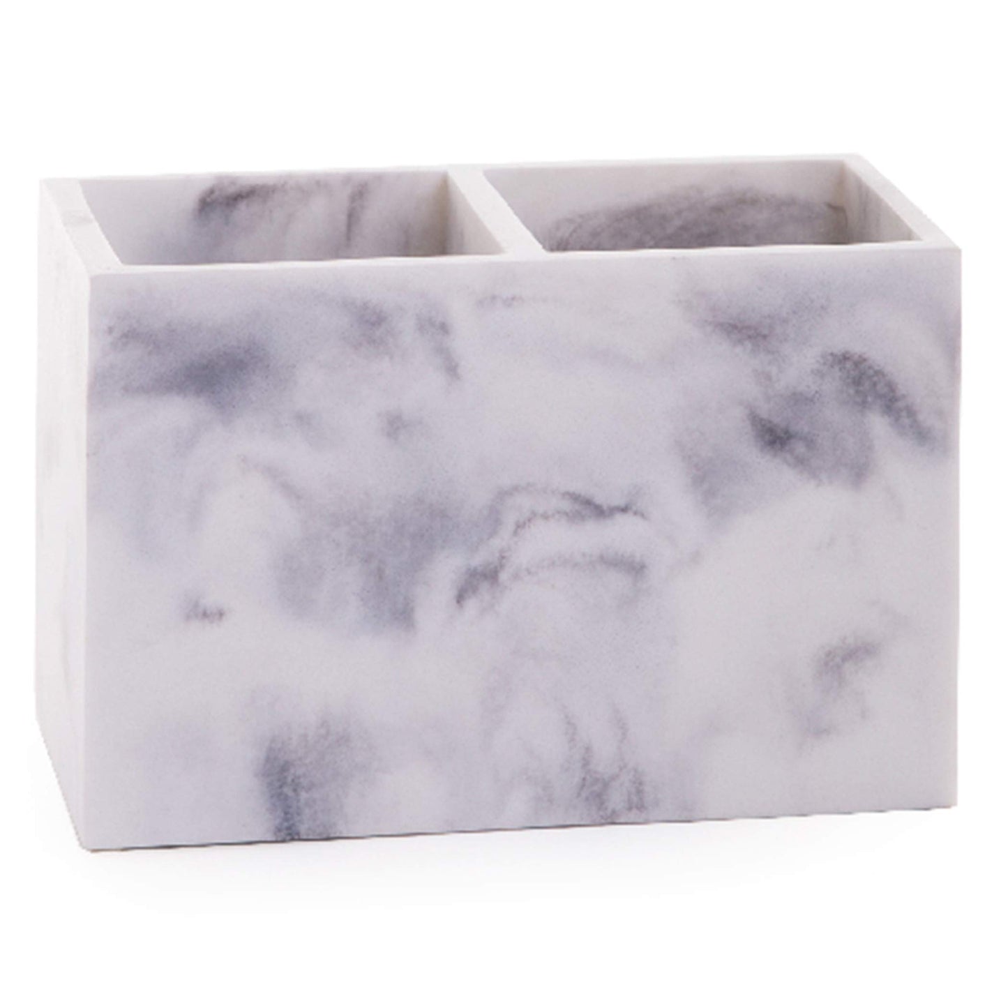BINO | Multi-Purpose 2 Compartment Organizer - Elegant Makeup Brush & Toothbrush Holder for Bathroom and Vanity | Marble Stylish Accessories for Organization