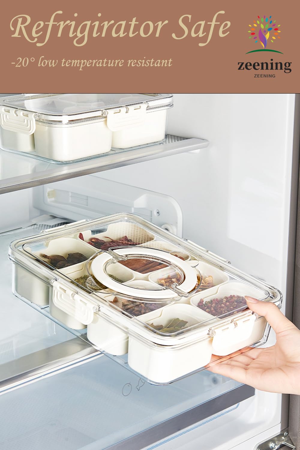 ZEENING Divided Clear Snackle Box Container, Serving Tray with Lid & Handle, Charcuterie Board Container Storage Organizer for Fruit, Candy, Veggie, Nuts & Snacks, Perfect for Party, Travel, & Picnic