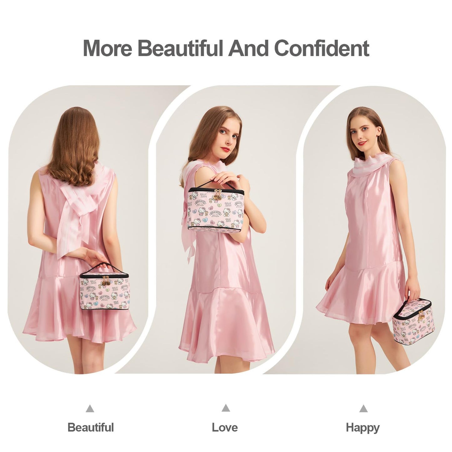 AmBealla Cosmetic Bag Large Makeup Bag Pink Makeup Travel Case with Brush Holder,Canvas Organizer for Women,Toiletry Bag for Skincare&Beauty Tools Sweet Cute for Girls
