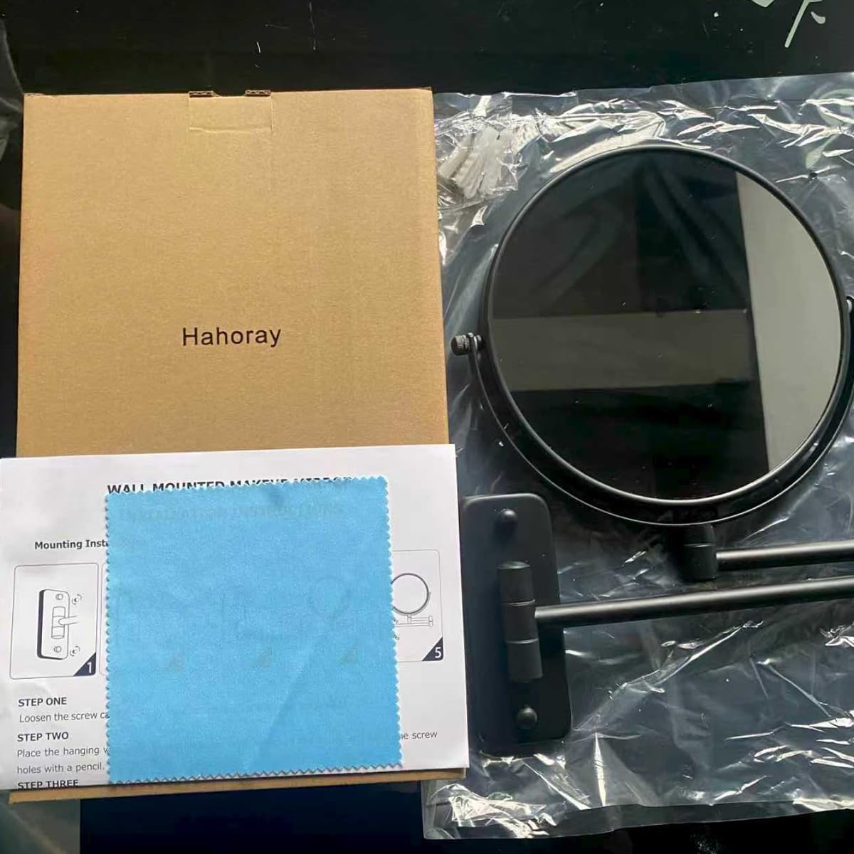 Hahoray Wall Mounted Magnifying Makeup Mirror, 8 Inch 1X/20X Bathroom Shaving Mirror with Extendable Arm, 360° Swivel Double Sided Wall Mount Mirror for Makeup, Shaving and Grooming, Black