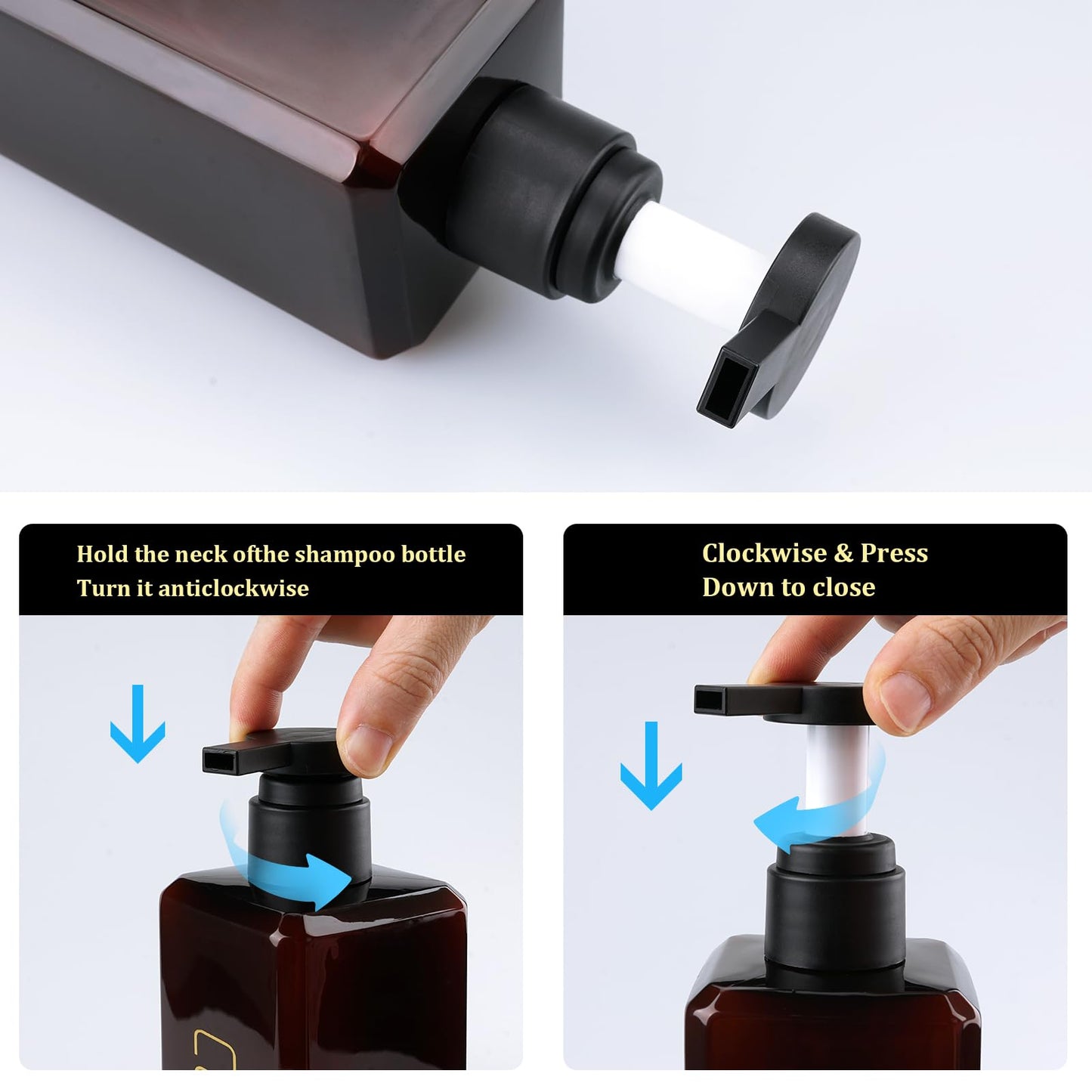 Shampoo and Conditioner Dispenser Shower Soap Bottles 3 Pack 550ml/18.6oz Refillable Shampoo Pump Bottle Dispenser Plastic Empty Body Wash Dispensers with Stylish Permanent Labels for Bathroom (Black)