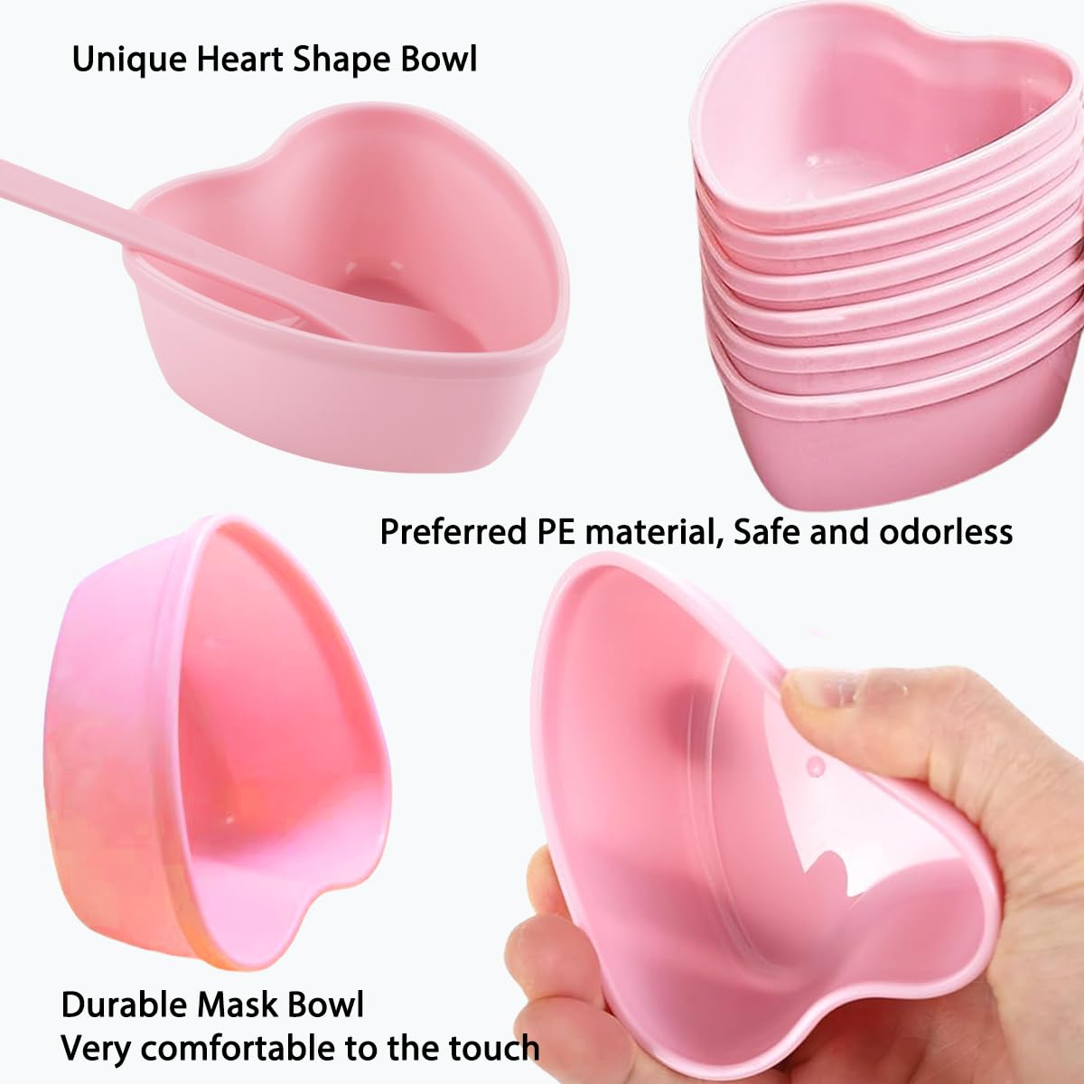 15 Sets Plastic Heart Shaped Facial Mask Mixing Bowl, Pink Facemask Bowl DIY Skin Care Mixing Tool Kit with Spatulas for Mud Masks, Home Salon, and Beauty Salon Use, Face Mask Applicator Tool(15 Pcs)
