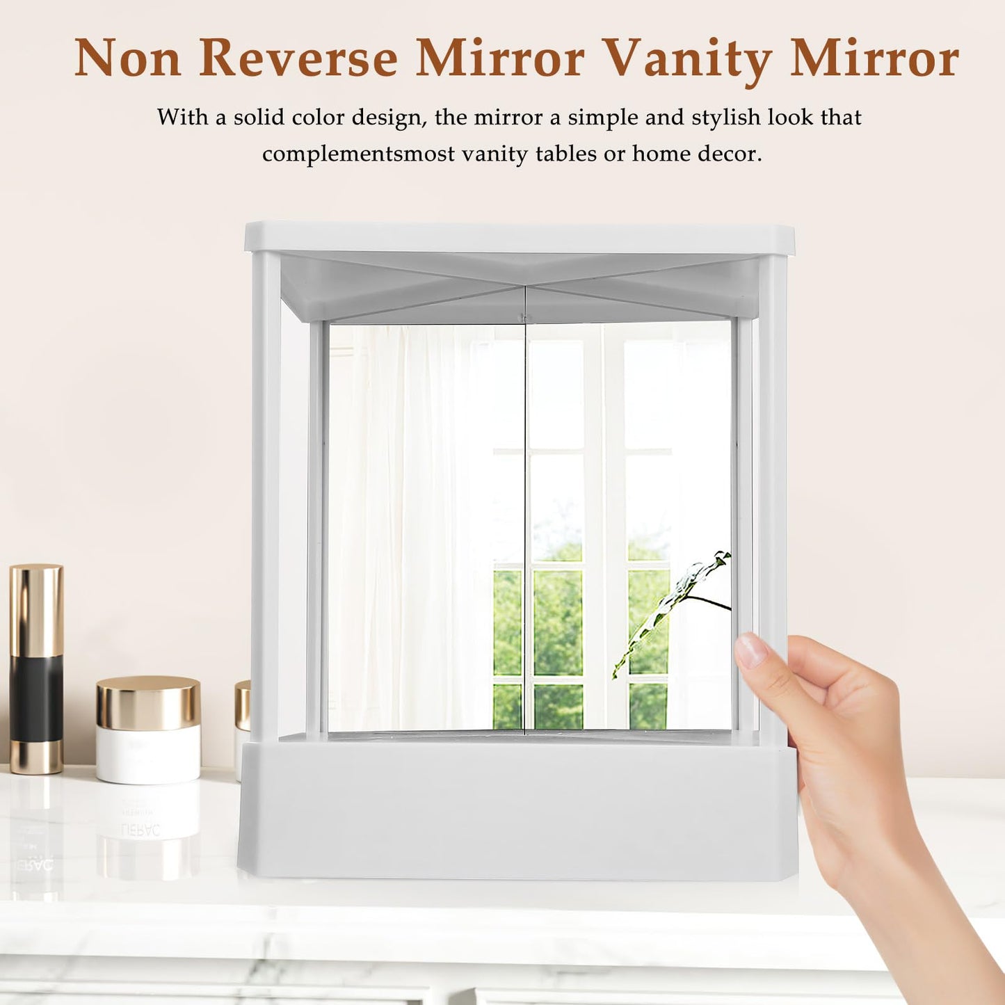 FRCOLOR Reverse Makeup Mirror 9.05X7.48 Inch Non Reversing Vanity Mirror True Image Reflection Desktop Standing for Home and Travel