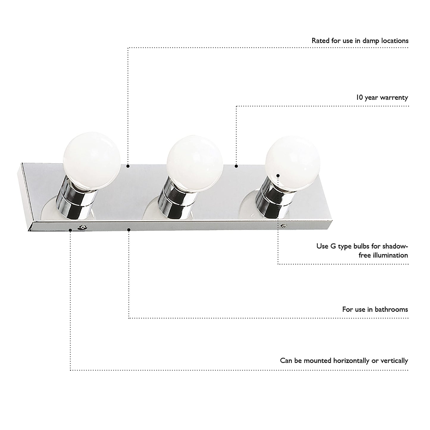 Design House 500850 3-Light Vanity Strip Light Contemporary Dimmable for Bathroom, Bedroom, Makeup Vanity, Polished Chrome
