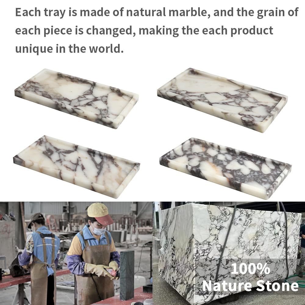 FutureStone 100% Natural Luxury Calaccata Viola Marble Small Hand Towel Tray Holder Organizer, Makeup Bathroom Holder