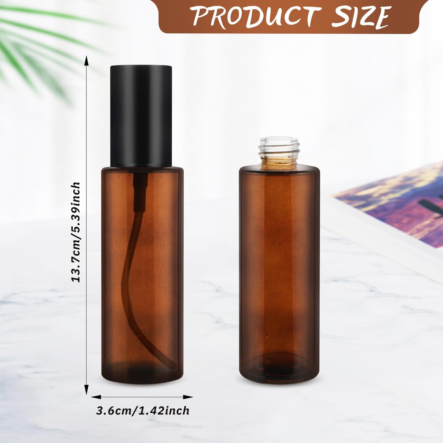 6 Pcs 60ml/2oz Amber Glass Pump Bottles Refillable Lotion Dispenser Cosmetic Sample Storage Container Vial with Black Pump Head for Liquid Foundation Soap Shower Gel Shampoo Toiletries