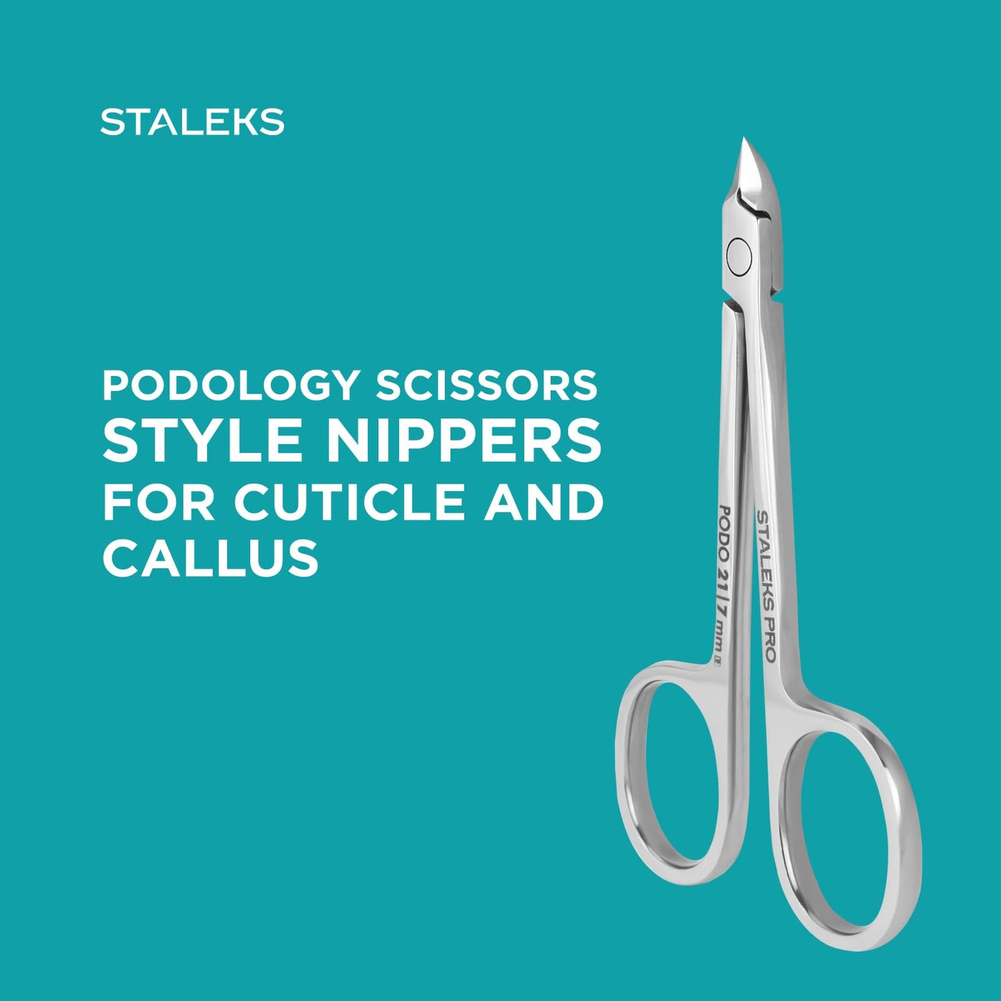 Staleks PODO 21 Podology Scissors-Style Nippers – 7 mm Beveled Straight Blades Without Heel – Enhanced View for Foot Care Work