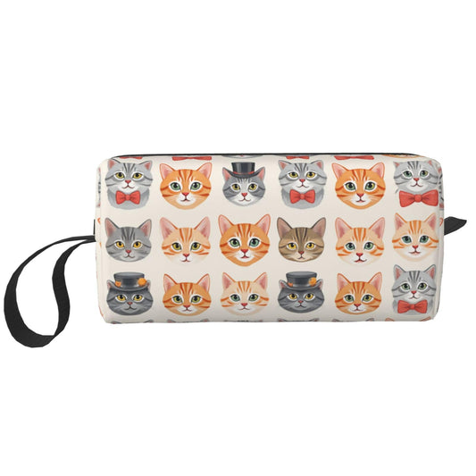 OLUSENMO Small Makeup Bag for Travel - Cute Cat Print Cosmetic Organizer with Zipper Closure Oxford Fabric Impact-Resistant Multi-Purpose Storage Perfect for Gym, Daily Use
