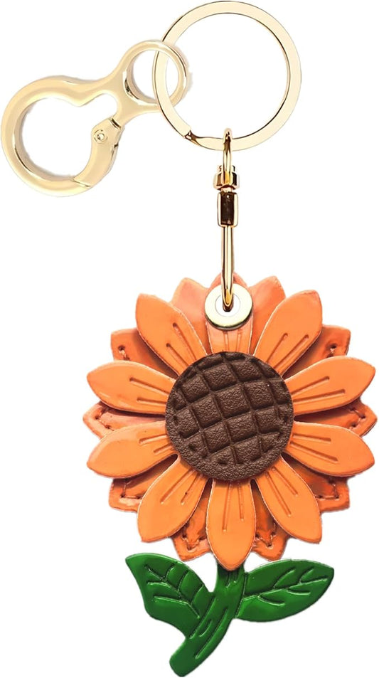Shiny Leather Charm Keychain Holder Case Compatible with AirTag,Cute Protective Cover with Keyring,Anti-Scratch Finder GPS Tracker Case for Wallet Keys,Bag,Pets(Flower C)