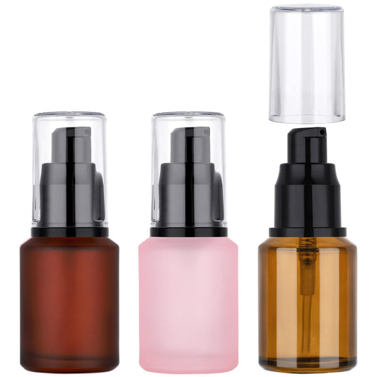 Segbeauty 1oz Frosted Glass Travel Lotion Bottles for Toiletries, 3 Pack Empty Travel Size Pump Bottle Cream Container, 30ml Small Refillable Makeup Pump Dispenser Cosmetic Containers, Mixed Color