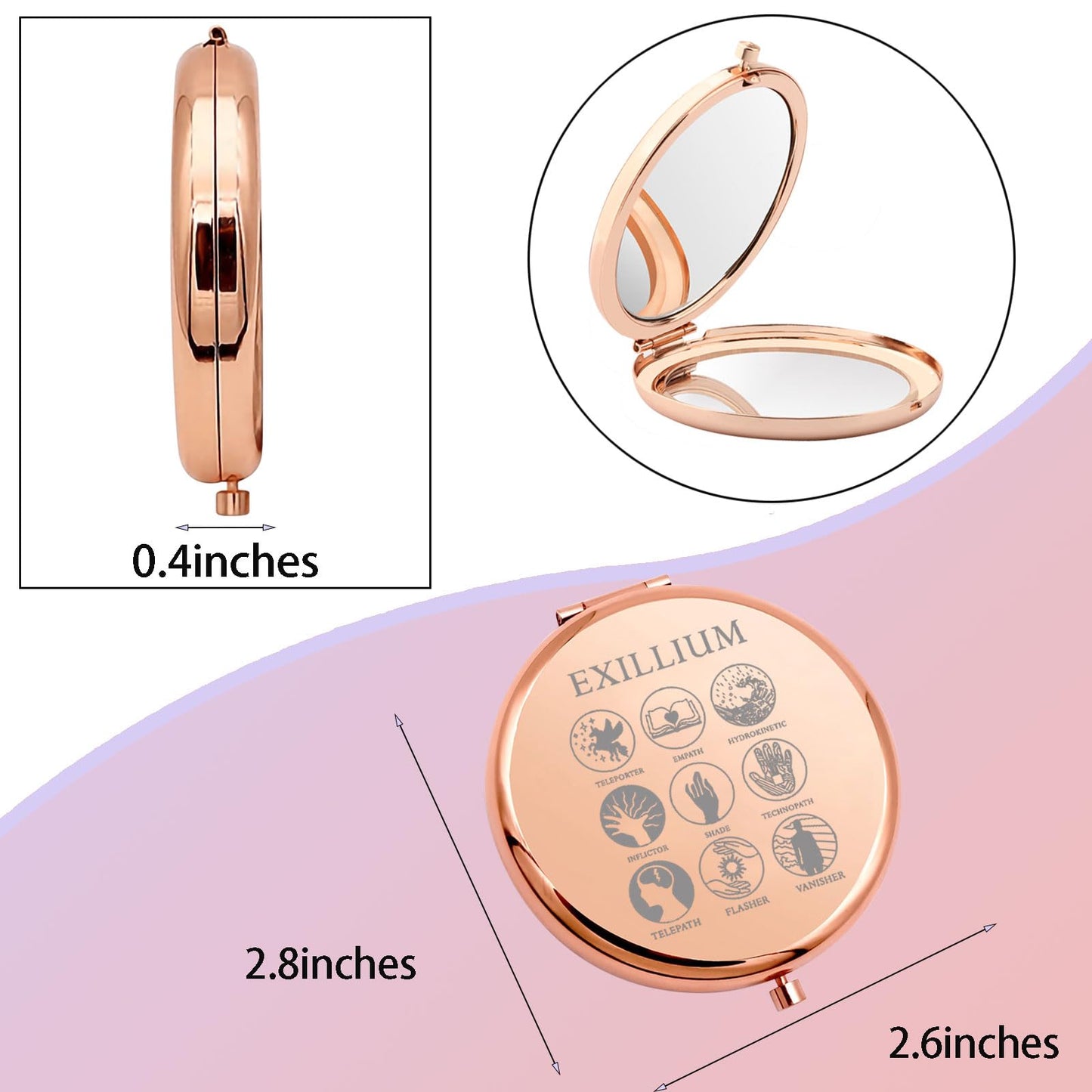 WSNANG KOTLC Inspired Book Lover Makeup Mirror - Bookish Gift for Reader (EXILLIUM Folding Mirror)