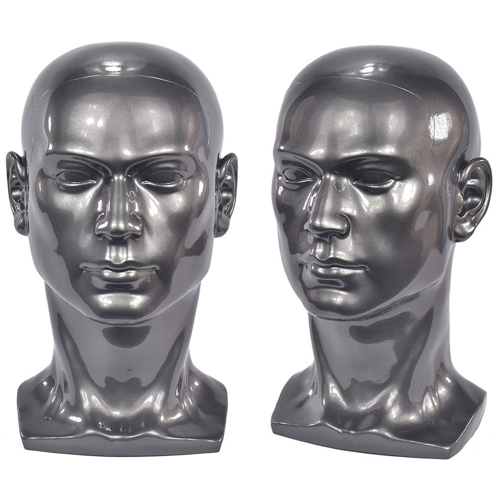 Ba Sha PVC Mannequin Head Black Male Manikin Dummy Stand Model Display Hat Scarf Wigs Hair Glasses Hat Beauty Styling Tool with Mount Hole L30HH