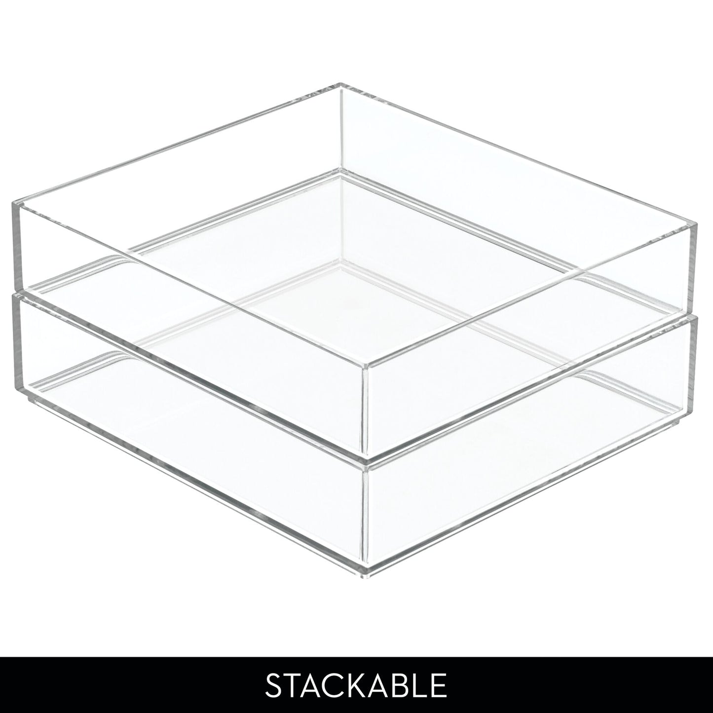 iDesign Plastic Makeup Drawer Organizer Tray - Vanity Organizer or Desk Drawer Organizer - Set of 2 - Clear